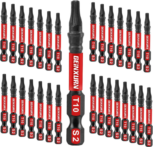 30 Pieces T10 Impact Tough Magnetic Screwdriver Bit Set, 2 In. #10 Torx Head Power Bit Set, S2 Alloy Steel T10 Star Bit Set