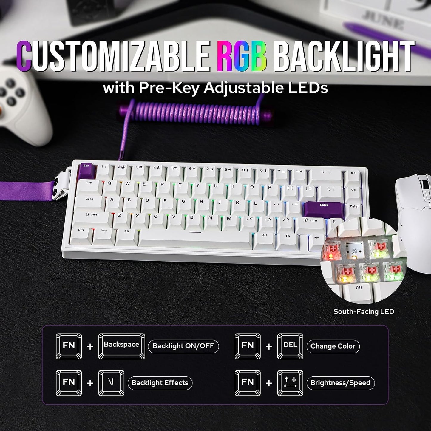 EPOMAKER HE68 Hall Effect Keyboard, 8000hz Polling, 0.01mm Adjustable Trigger, 0.125ms Latency, Creamy Gasket, Snap Key, SOCD, RGB, Wired Magnetic Gaming Keyboard for Mac/PC (White)