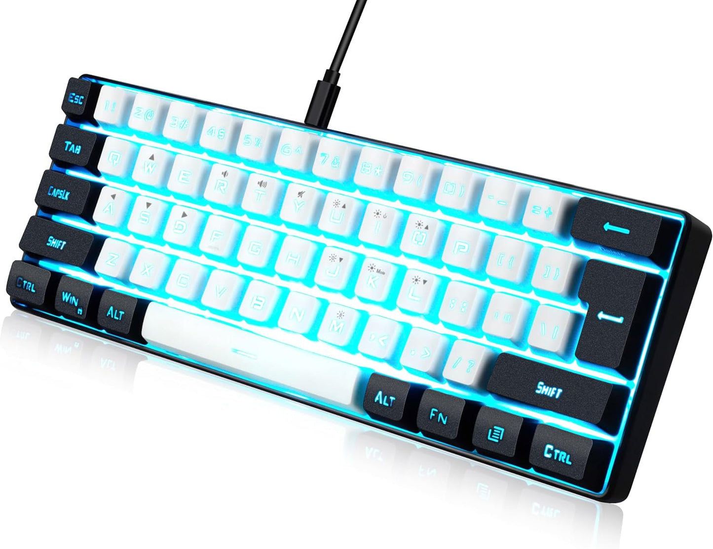 abucow 60% Percent Gaming Keyboard Minimalist Portable Wired Ultra-Compact Mini Imitation 61 Keys RGB Backlit Keyboard (White-Black)
