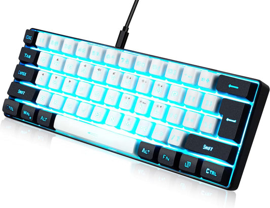 abucow 60% Percent Gaming Keyboard Minimalist Portable Wired Ultra-Compact Mini Imitation 61 Keys RGB Backlit Keyboard (White-Black)