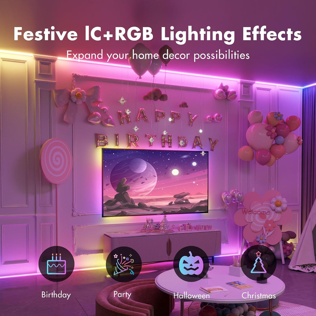 Led Lights for Bedroom 100FT Smart IC+RGB Strip Lights | Music Sync Color Changing, 24Key Remote+App Control Light Strip for BedHead,Underbed,Ceiling,Background Wall(2x50FT)