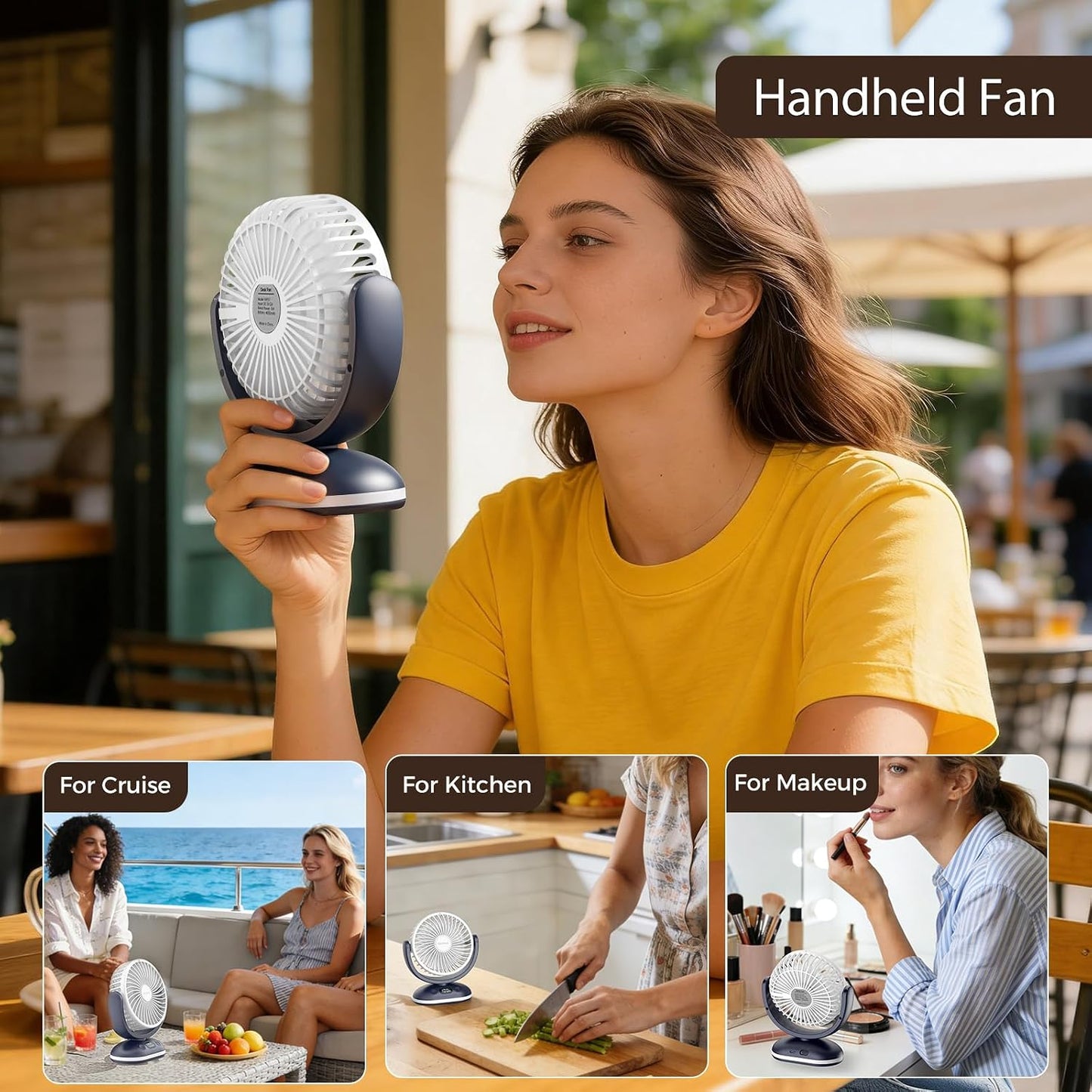 TriPole Small Rechargeable Portable Desk Fan with Smart Display & LED Light | 31H Runtime, Quiet Operation, 4 Speeds, Mini Battery Operated Fan for Bedroom Office Outdoor Travel Camping Cruise, White