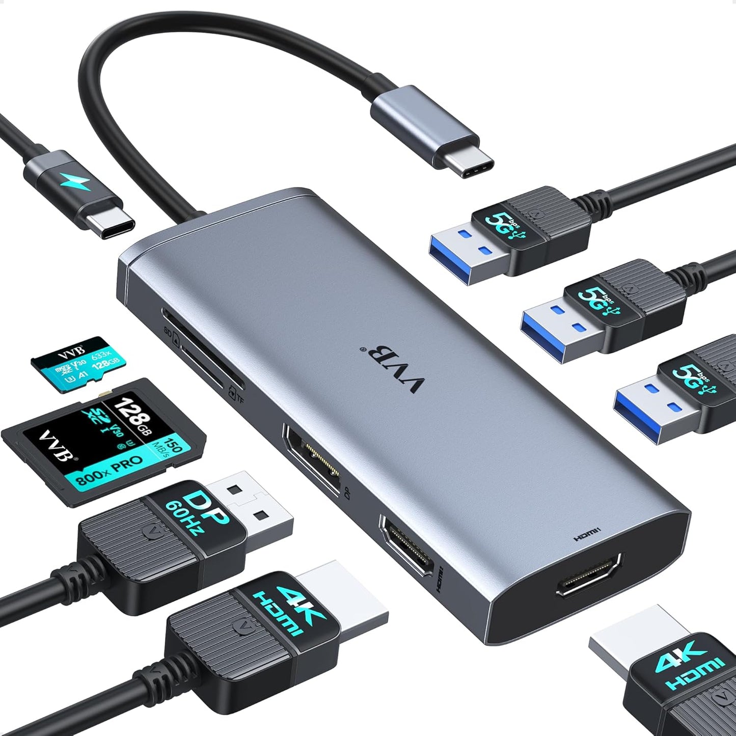 USB C Laptop Docking Station Dual Monitor HDMI Type C Hub Multiport Adapter | USB C Dongle Dock 14 in 1 USB C to 2 HDMI 4K+DisplayPort+Ethernet+4USB+2USB C+100W PD Charger+SD/TF for Dell/Lenovo/HP Laptop