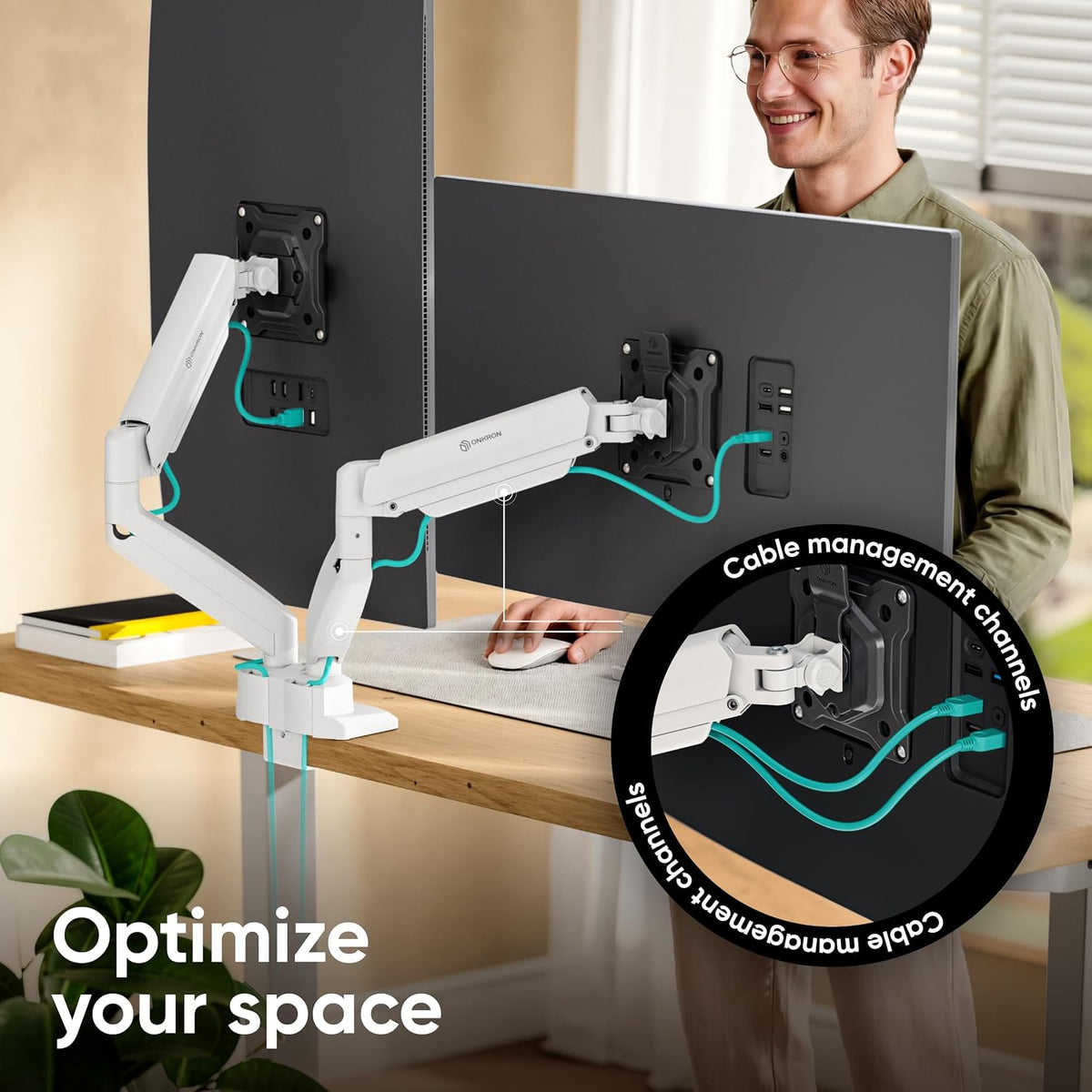 ONKRON Dual Monitor Arm 13-32 Inch, 22 lbs (x2), VESA 75x75-100x100, White
