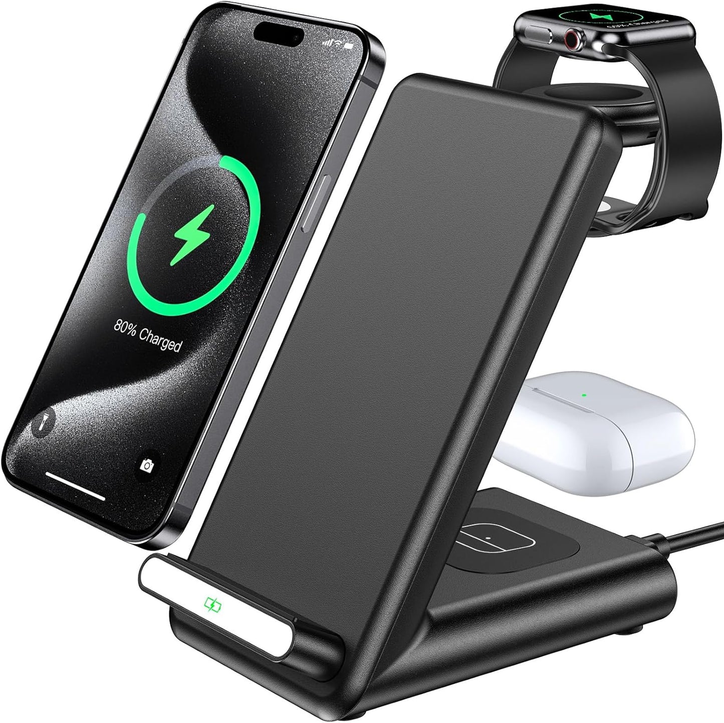 Wireless Charging Station,3 in 1 Charging Stand for Apple Multiple Devices | Fast Wireless Charger for Apple Watch Ultra 11 10 9 8 7 6 SE 5 4 3, for iPhone 17/Air/16/15/14/13/12,for AirPods Pro (Black)