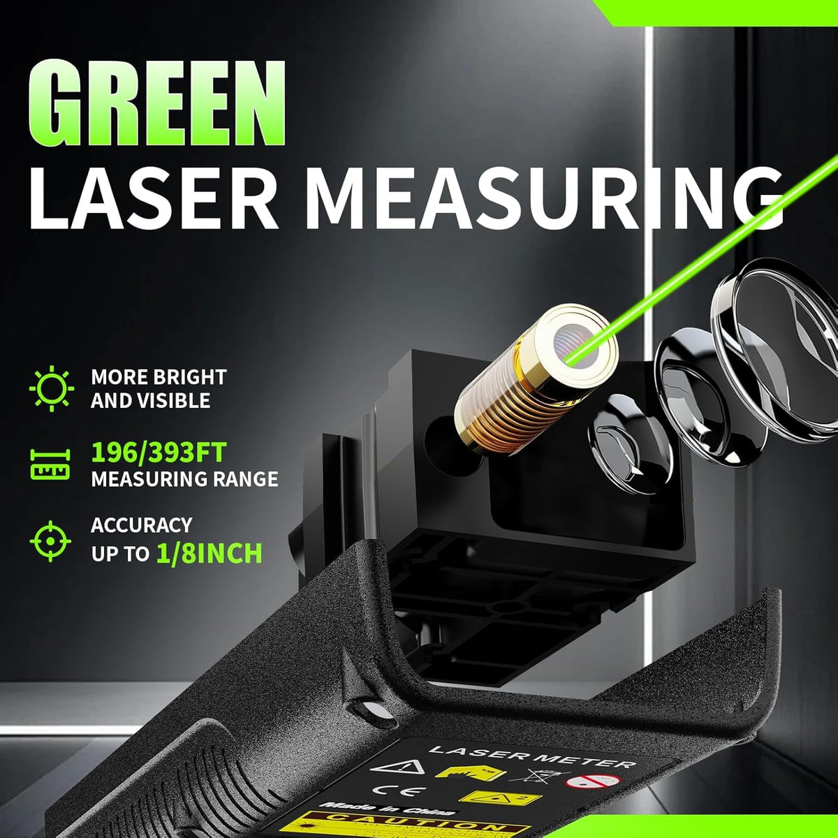Green Laser Distance Measure USB-C Rechargeable Live XY Angle Sensor | High-Accuracy, Area / Volume / Pythagorean, Ft/In/Ft+In/M Unit Switching, Compact, Home DIY Woodworking Indoor Projects Gift