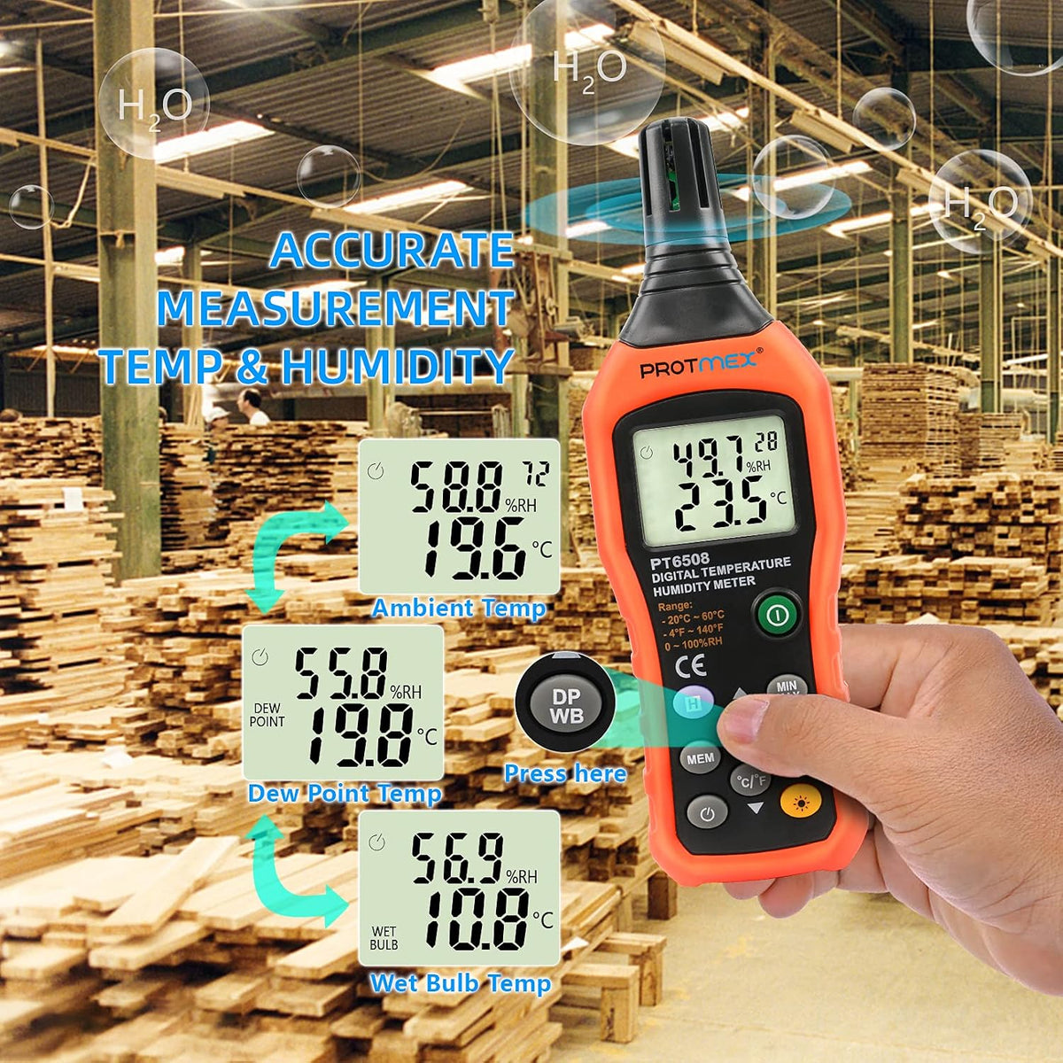 Protmex PT6508 Temperature Humidity Meter - Wet Bulb for Indoor/Outdoor