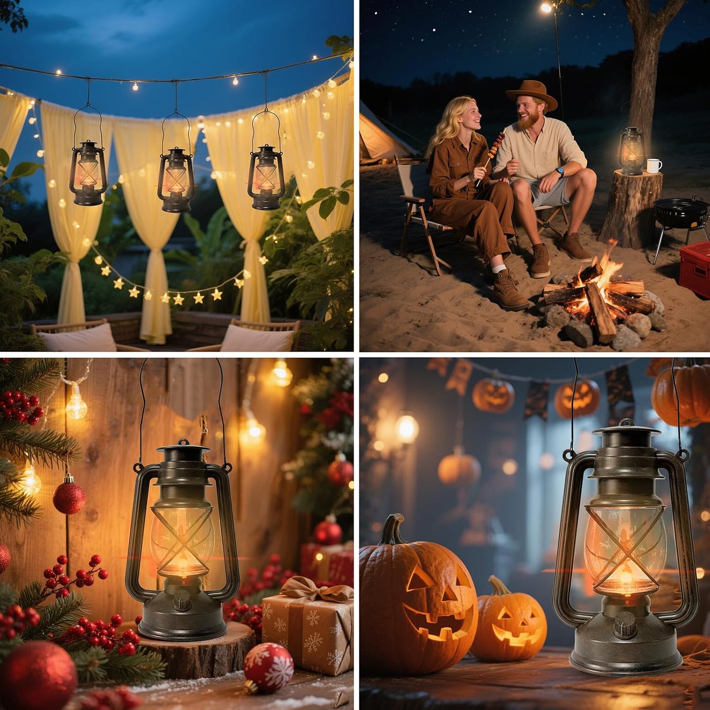 Vintage Lantern LED Outdoor Battery Powered Lanterns with Dancing Flame Wick Waterproof Camping Lamp Non-Solar Hanging Lantern Lights Landscape Decor for Indoor/Outdoor Use- Bronze Color