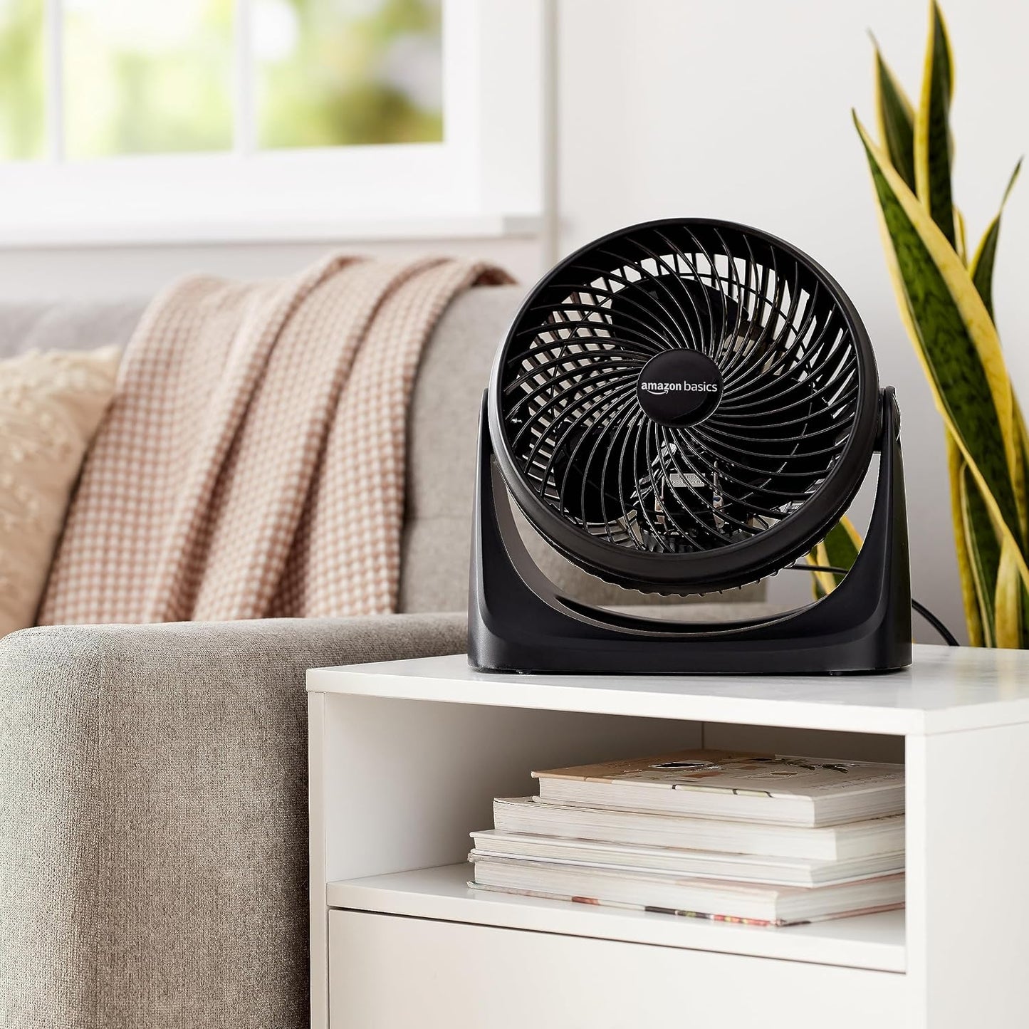 Amazon Basics Air Circulator Desk Fan for Bedroom, Home and Office, 90-Degree Tilt Head, 3 Speed Settings, Cooling, 35 Watts, Black, 11.1"W x 6.3"D x 10.9"H