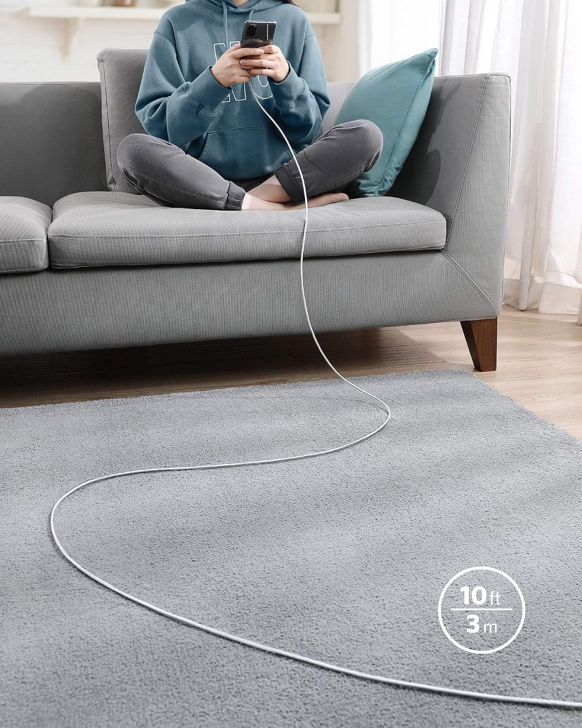 Anker USB C to USB C Cable, 100W Fast Charging Cable(1-Pack, 10 ft, Silver) | For iPhone 17 / 17 Pro, MacBook, and More