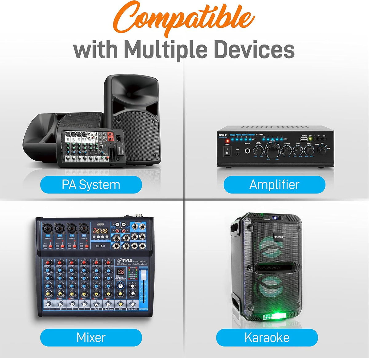 Pyle UHF Wireless Microphone System Kit - Portable Professional Cordless Microphone Set Wireless Mic - Headset, Lavalier, Beltpack Transmitter, Receiver - Karaoke, Conference PDWMU114, Black