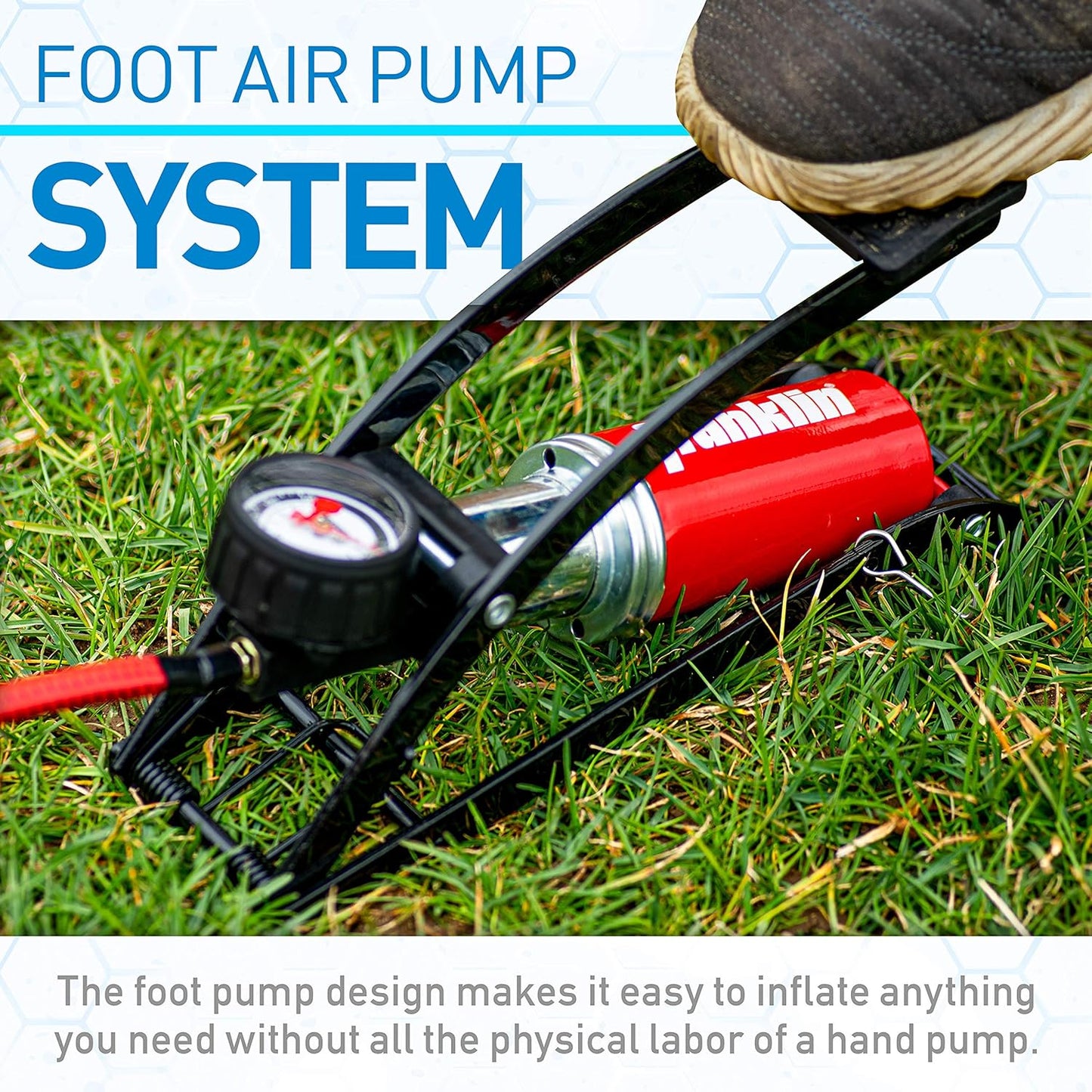 Franklin Sports Foot Air Pump for Balls, Bikes, Inflatables and More - High-Pressure Foot Pedal Pump - Compact Heavy Duty