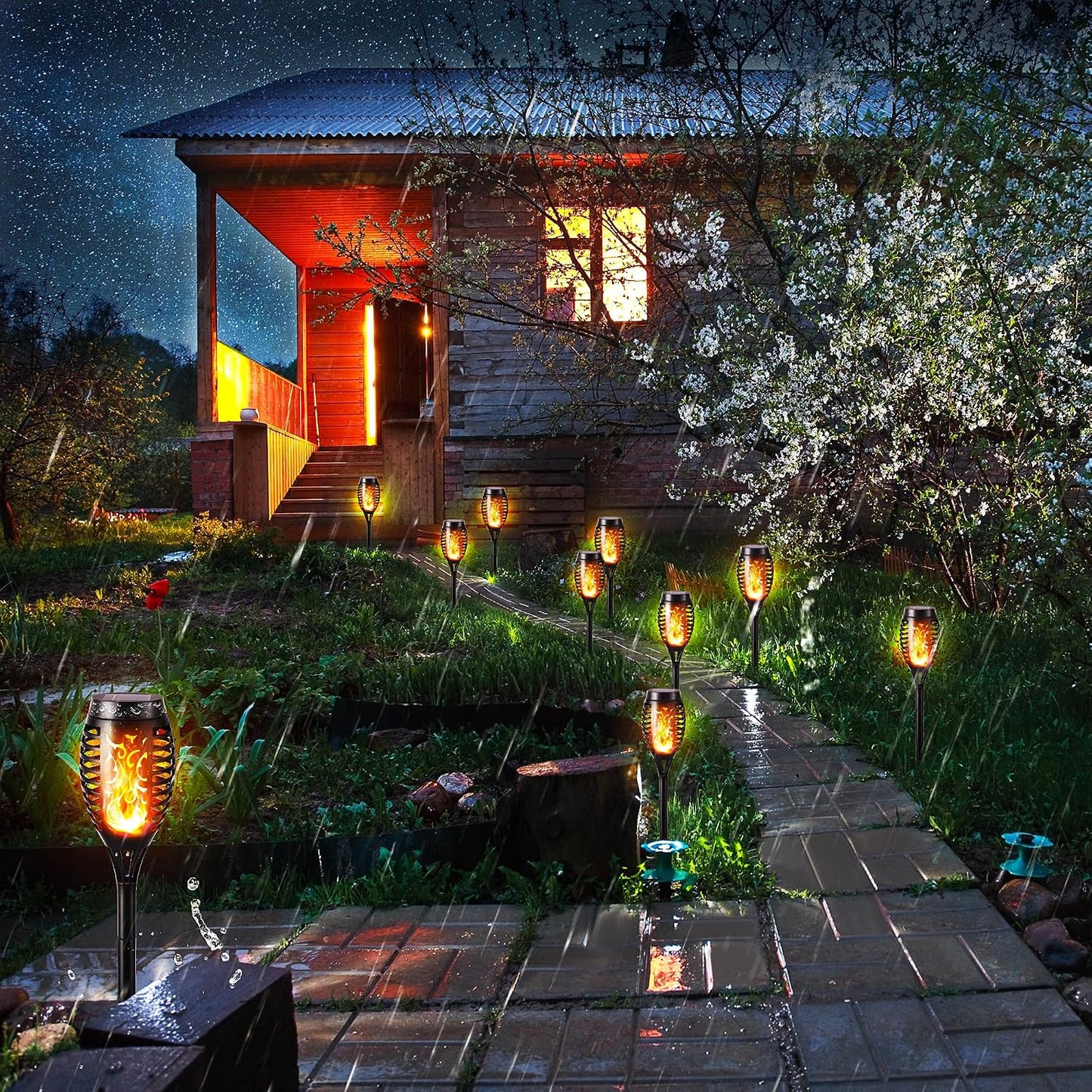 Toodour Solar Torch Flame Lights, 12 Pack Solar Lights Outdoor with Flickering Flame, Waterproof Patio Light Landscape Decoration Lighting for Garden, Lawn, Yard, Outdoor Decorations