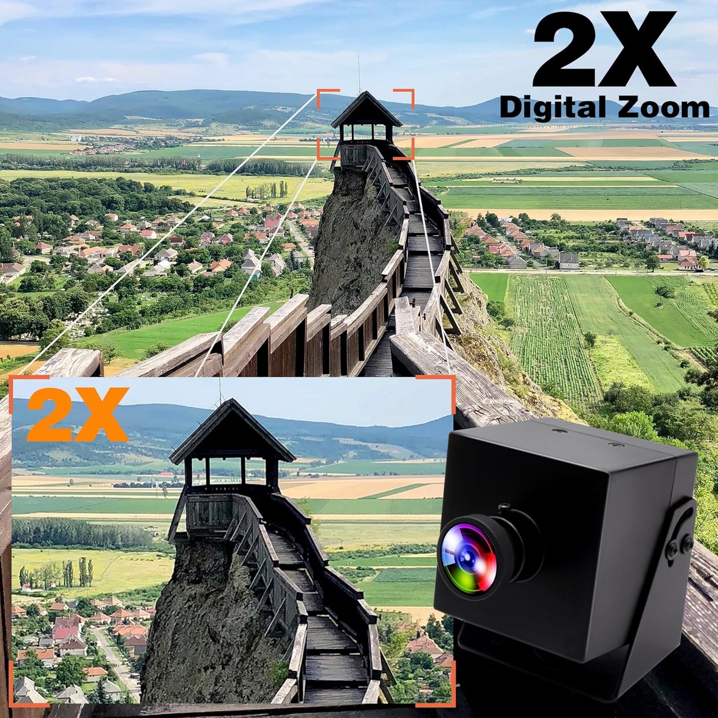 ELP 4K HDMI USB Camera Wide Angle PC Camera for Computer Monitor Simultaneously Output Mini UVC USB2.0 Webcam 2X Digital Zoom H.264 8mp USB Security Camera (120degree no Distortion Lens)