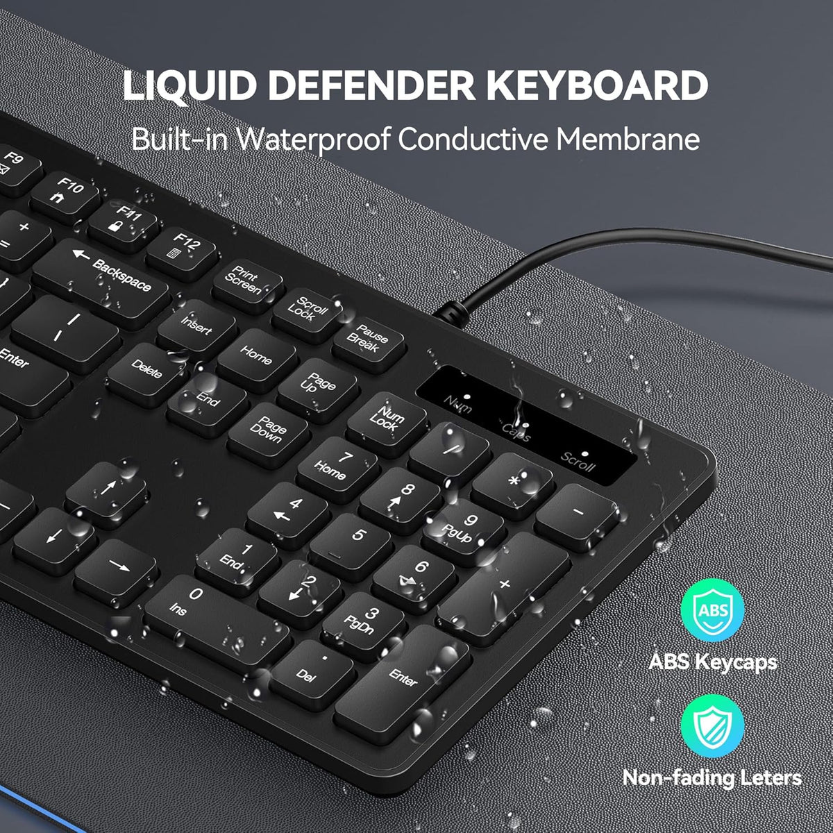 TECKNET Wired Keyboard, Silent Typing, Full-Size Layout, No Backlit | Spill-Resistant Design, USB-A Plug & Play, Slim Membrane Keys, Office Ready, PC, Laptop & Mac Compatible
