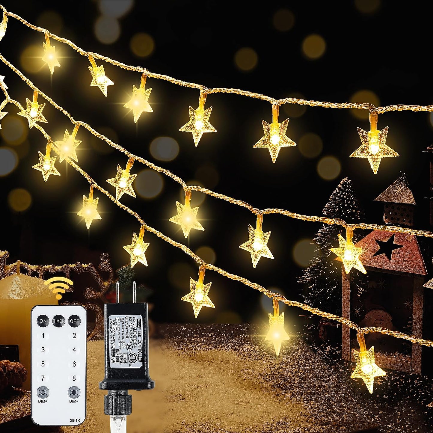 HEYFUNi Warm White Star String Lights, 39FT Plug in Fairy Twinkle Lights | 100LED Christmas Tree Lights With Remote, Star Lights for Bedroom, Home, Girls'Room, Garden, Party, Wedding, Classroom Decor