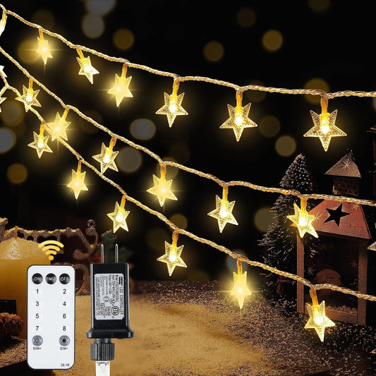 HEYFUNi Warm White Star String Lights, 39FT Plug in Fairy Twinkle Lights | 100LED Christmas Tree Lights With Remote, Star Lights for Bedroom, Home, Girls'Room, Garden, Party, Wedding, Classroom Decor