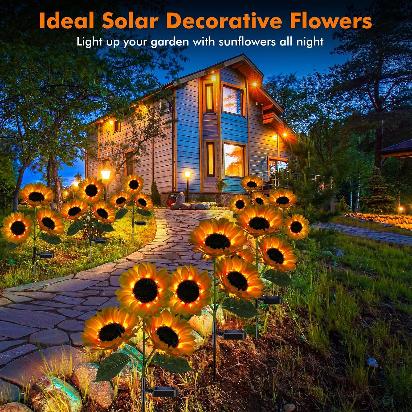 Solar Sunflower Lights Flowers Outdoor Waterproof for Yard Garden Cemetery | 800mA Real Looking Stake Flower Bed Pathway Patio Porch Fall Decors