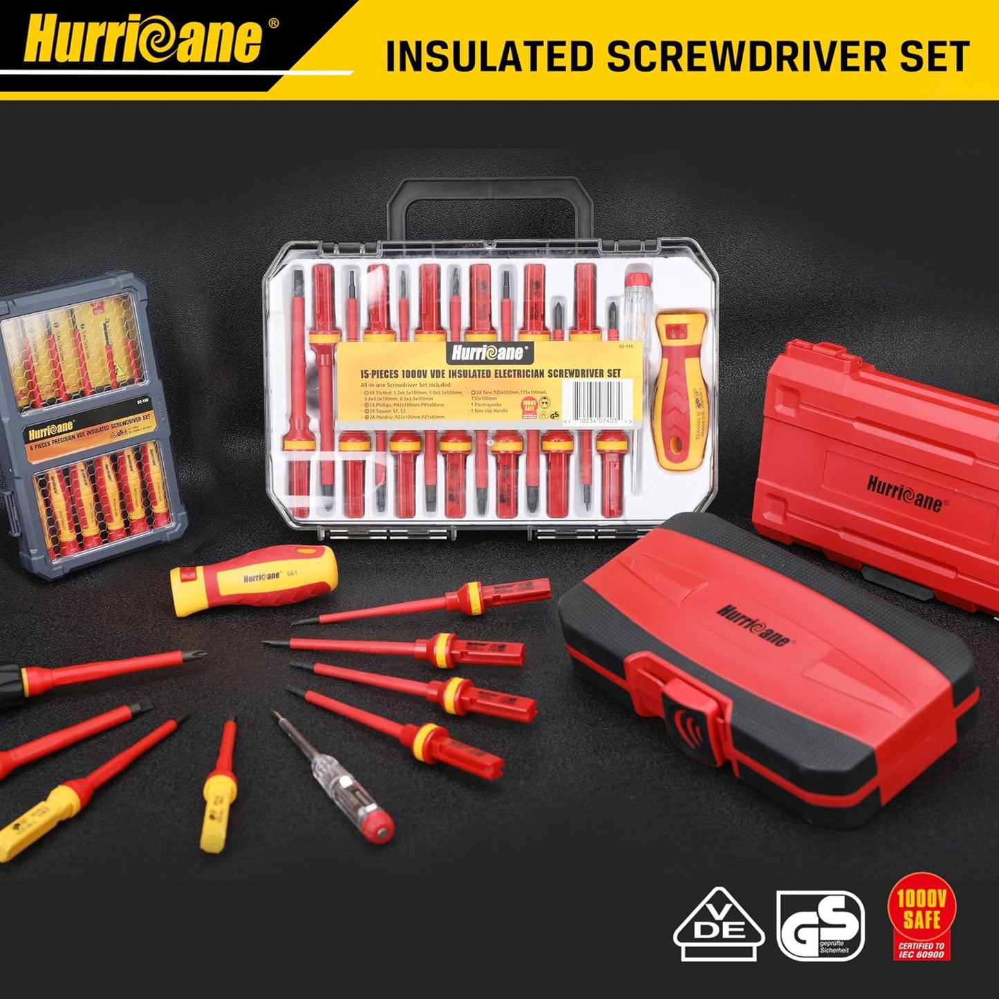 HURRICANE Premium 1000V Precision Insulated Screwdriver Set, 6 Piece S2 Steel Mini Electrician Screwdrivers with SL1.8/2.0/2.5/3.0mm & PH00/PH0, VDE Certified for DIY & Professional Electrical Repair