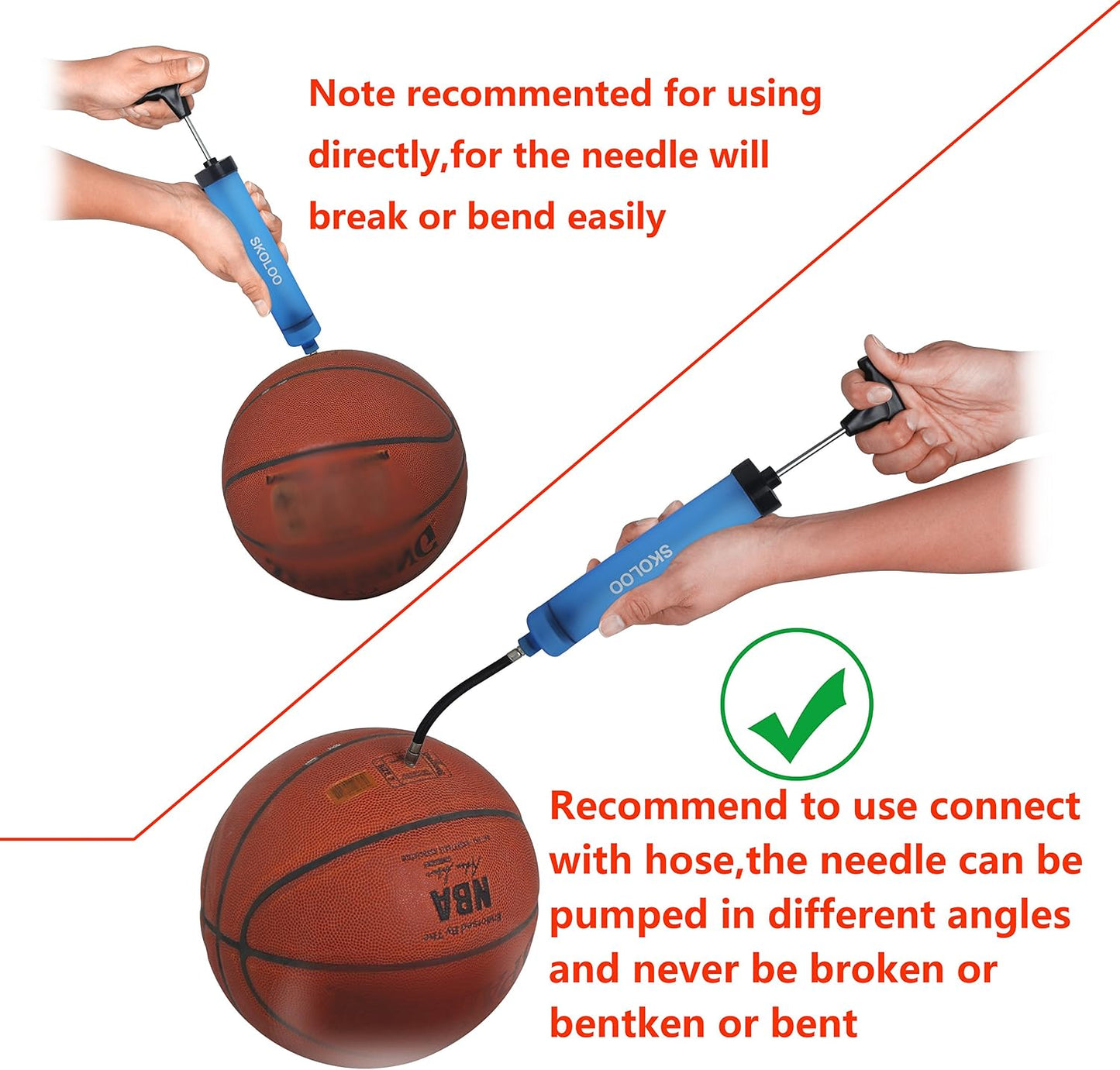 SKOLOO 10" Portable Hand Air Ball Pump Inflator Kit with Needle, Nozzle, Extension Hose for Soccer Basketball Football Volleyball Water Polo Rugby Exercise Sports Ball Balloon Swim Inflatables
