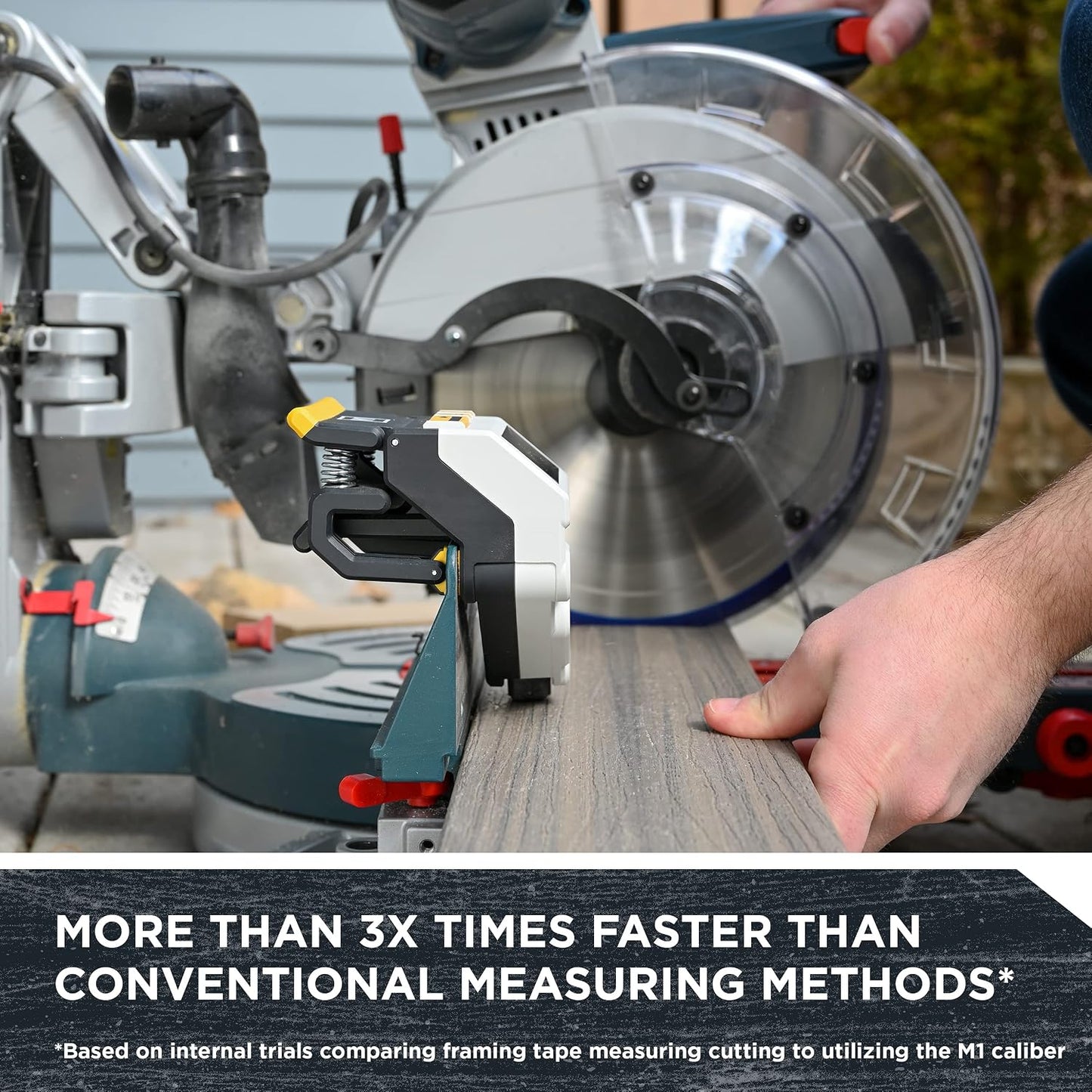 REEKON M1 Caliber Digital Measuring Tool for Miter Saws | Eliminates Tape Measure & Pencil, Fast Repeatable Cuts, English & Metric Display, Broad Saw Compatibility, Job Site Ready