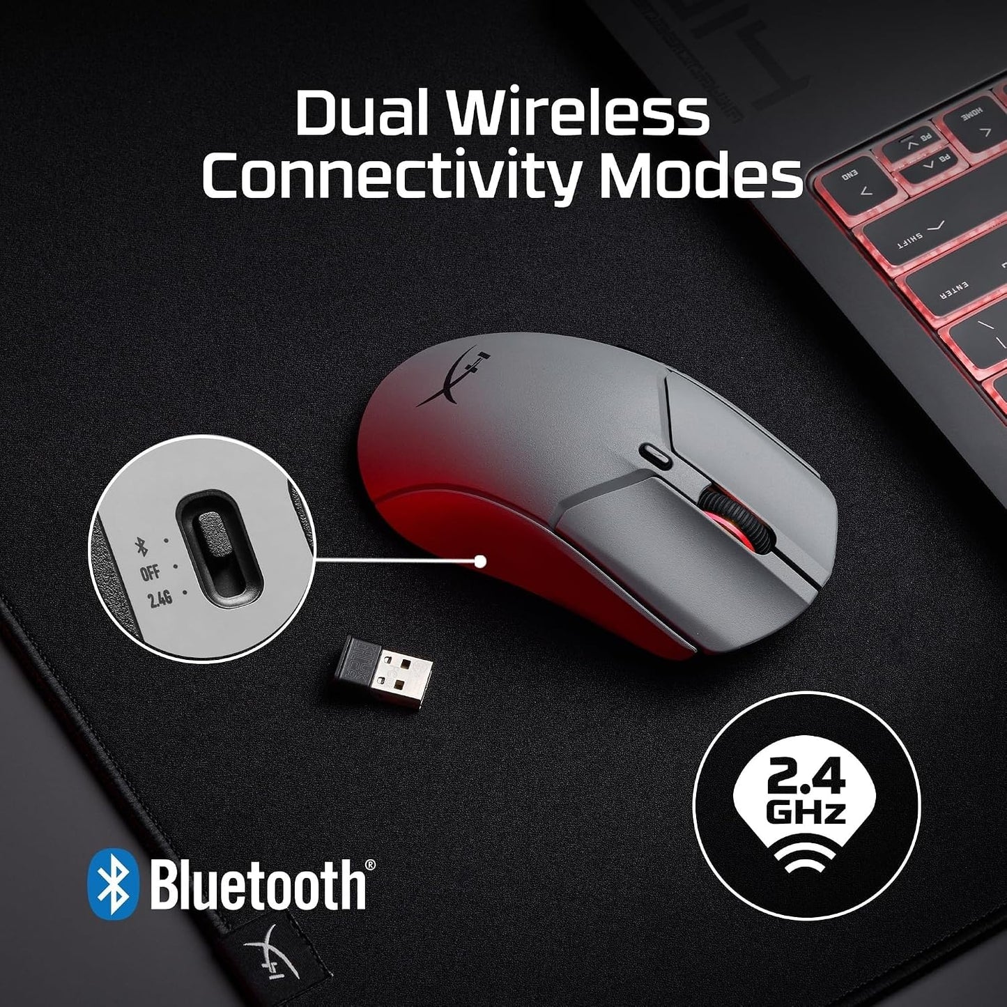 HyperX Pulsefire Haste 2 Pro 4K Wireless Gaming Mouse for PC, 4k Polling, Rechargeable 90 Hour Battery, Lightweight 61g, 26K Sensor, 2.4GHz, Bluetooth, Slate Grey