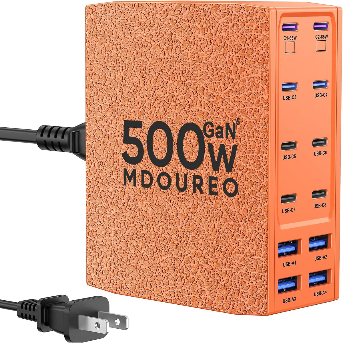 500W USB C Charger Block, 12-Port USB C Charging Station for Multiple Devices, Leather Texture Dual PD 65W Laptop Fast Charger Compatible with MacBook Pro/Air, iPad, iPhone,Galaxy and More, Black