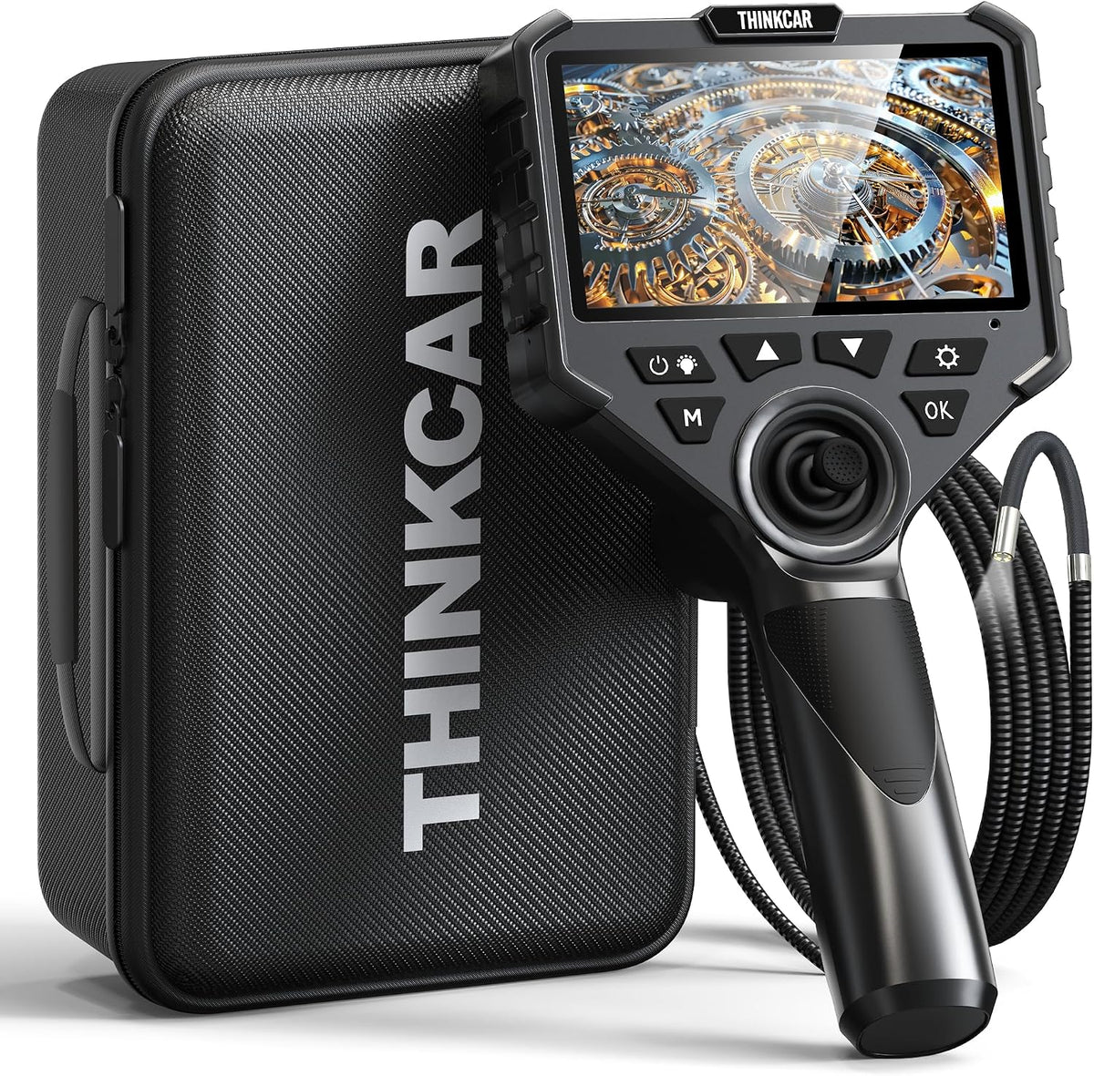 THINKCAR 4 Way Articulating Borescope with Light - 5" HD Industrial Endoscope Camera with 6 Adjustable LED Lights,5-FT Flexible Articulated Probe for Automotive Engine Mechanics