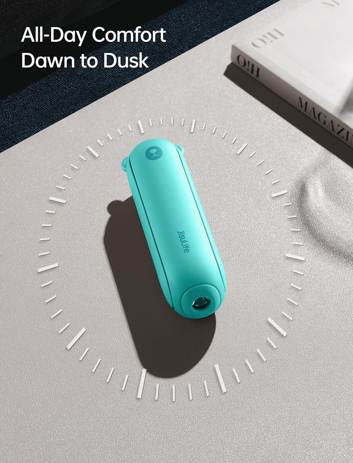 JISULIFE Portable Handheld Fan, 3 In 1-Fan, Power Bank, Flashlight, Cyan | Mini Cooling Essential for Outdoor, Small, On-the-Go Pocket Hand Design, 24 Hours, Auto Shut-Off Safety Soft Blade