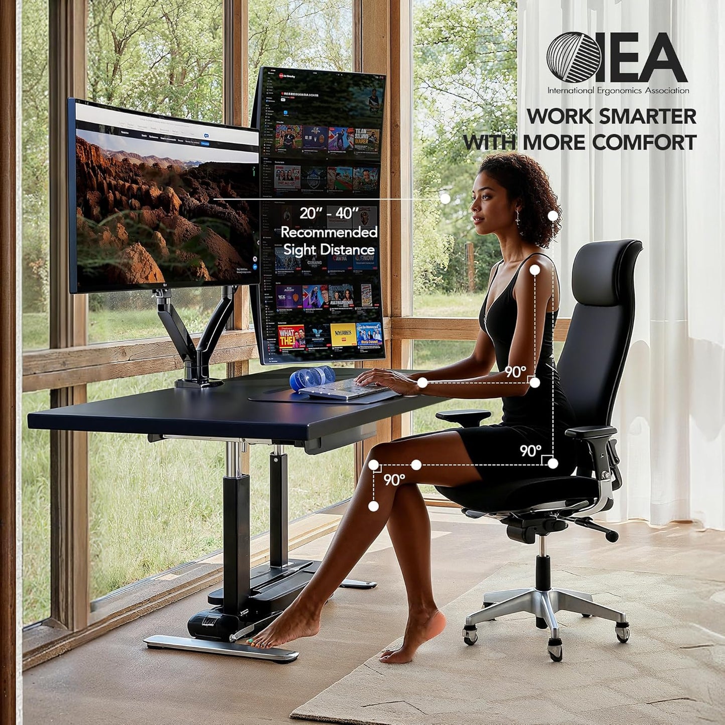 HUANUO Dual Monitor Stand for 13″–40″, Premium Dual Monitor Mount with USB, Height Adjustable Monitor Stand for 2 Monitors, VESA Mount with Clamp/Grommet Base, Holds 26.4lbs per Arm, HNDS7