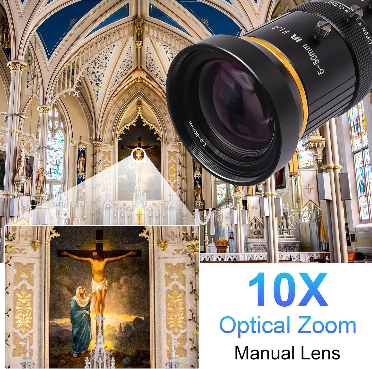SVPRO 4K Streaming Webcam with 5-50mm Zoom Lens, USB & HDMI Dual Ouput,10X Optical Zoom Manual Focus Camera H.264 Computer Vision Industrial Security Camera for PC/Monitor/TV/Projector