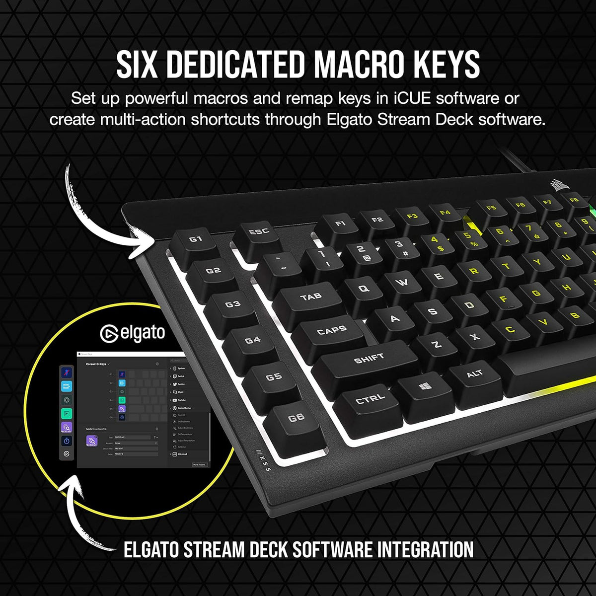 Corsair K55 RGB PRO Membrane Wired Gaming Keyboard – IP42 Dust and Spill-Resistant – 6 Macro Keys with Elgato Integration – iCUE Compatible – QWERTY NA – PC, Mac, Xbox – Black