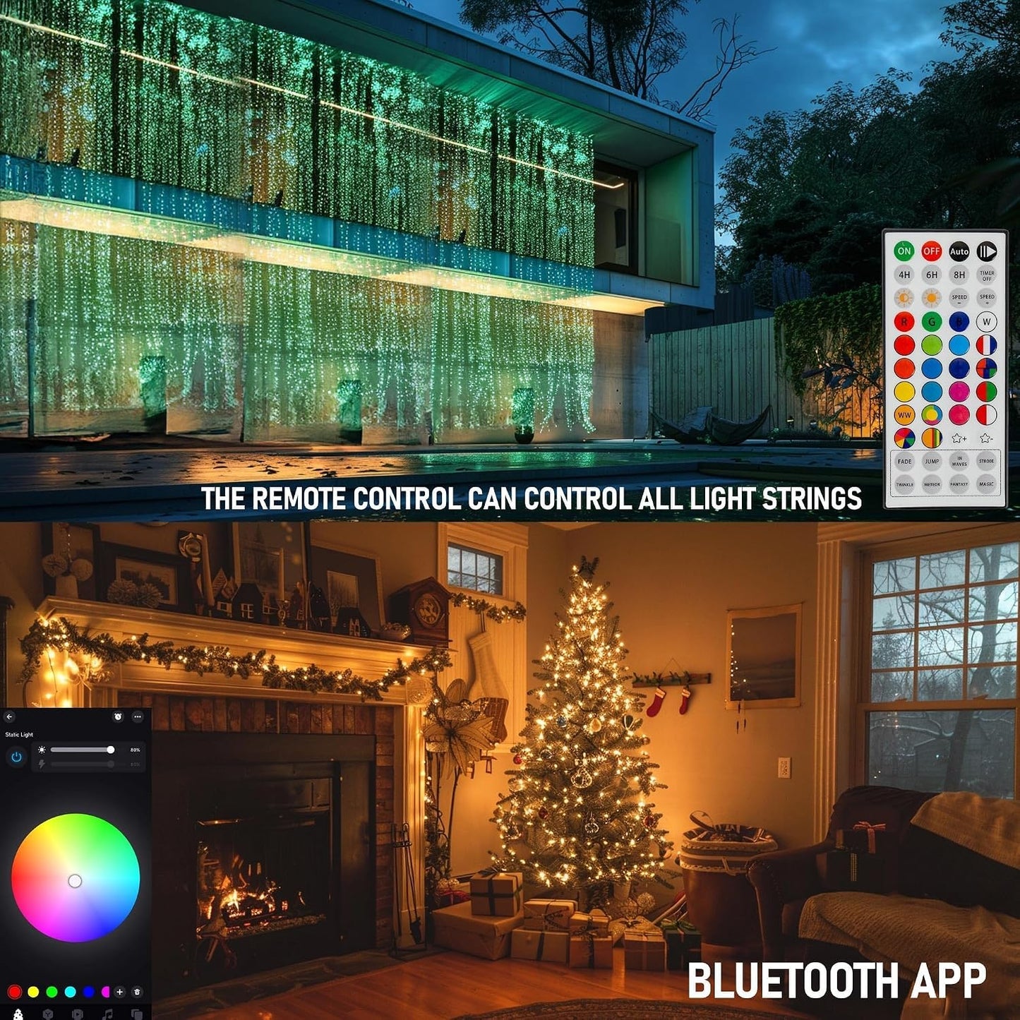 Dazzle Bright Smart Color Changing Christmas Lights, 66FT 200 LED RGB String Lights with Remote &amp; App Controlled, Halloween 4th of July Decoration for Indoor Outdoor Holiday Xmas Tree Party Decor