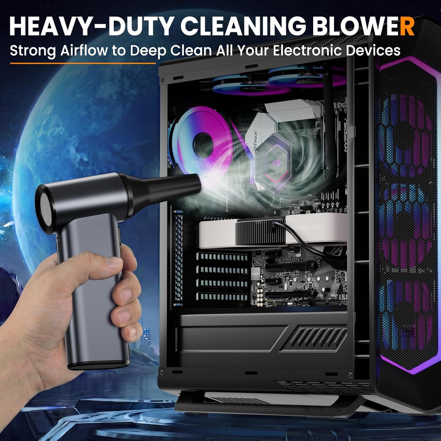 Compressed Air Duster,110,000RPM Super Power 6-Speed Adjustable Rechargeable Cordless Electric Air Duster,Mini Air Blower for PC Keyboard Car Home Cleaning