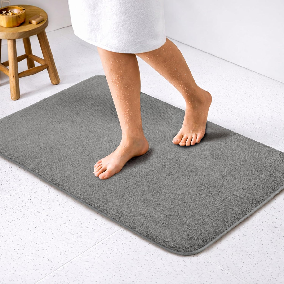 American Soft Linen 21x32 Fluffy Foamed Slip Reducer Bath Rug, Machine Washable Area Bath Mat Rugs for Bathroom, Gray