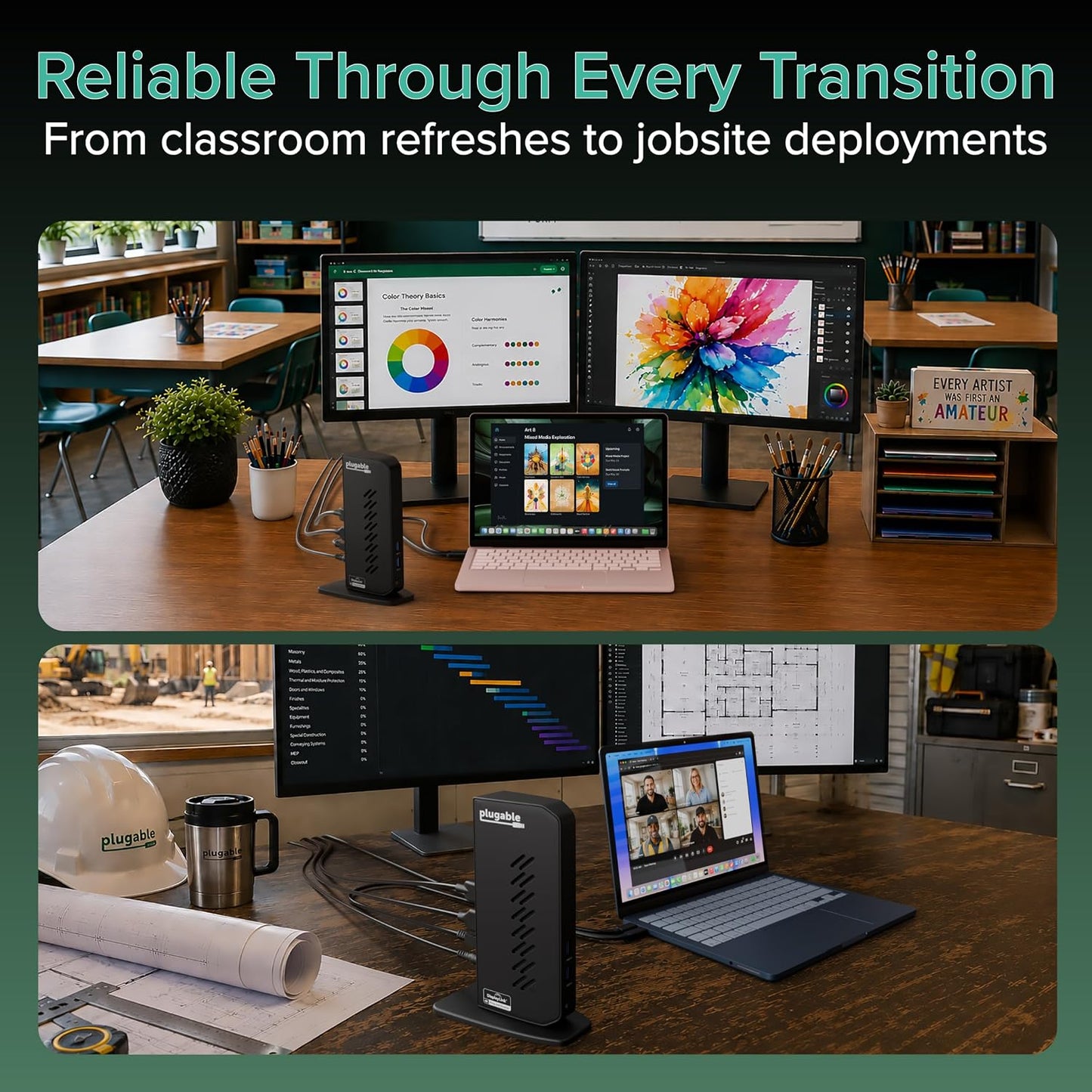 Plugable Dual DisplayPort & HDMI Docking Station - USB 3.0 & USB-C Laptop Dock for Dual Monitors, DisplayLink, Mac (Driver Required), ChromeOS & Windows, Gigabit Ethernet and Audio (UD-6950Z)