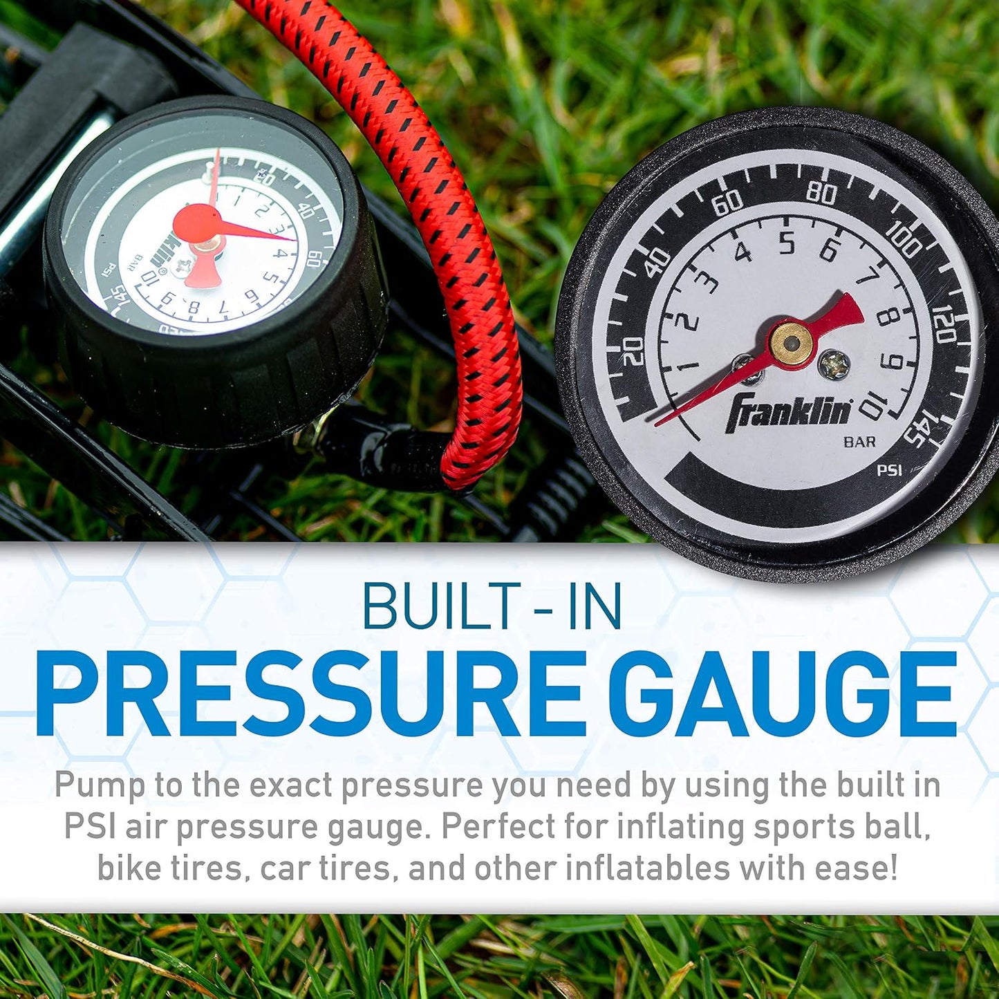 Franklin Sports Foot Air Pump for Balls, Bikes, Inflatables and More - High-Pressure Foot Pedal Pump - Compact Heavy Duty