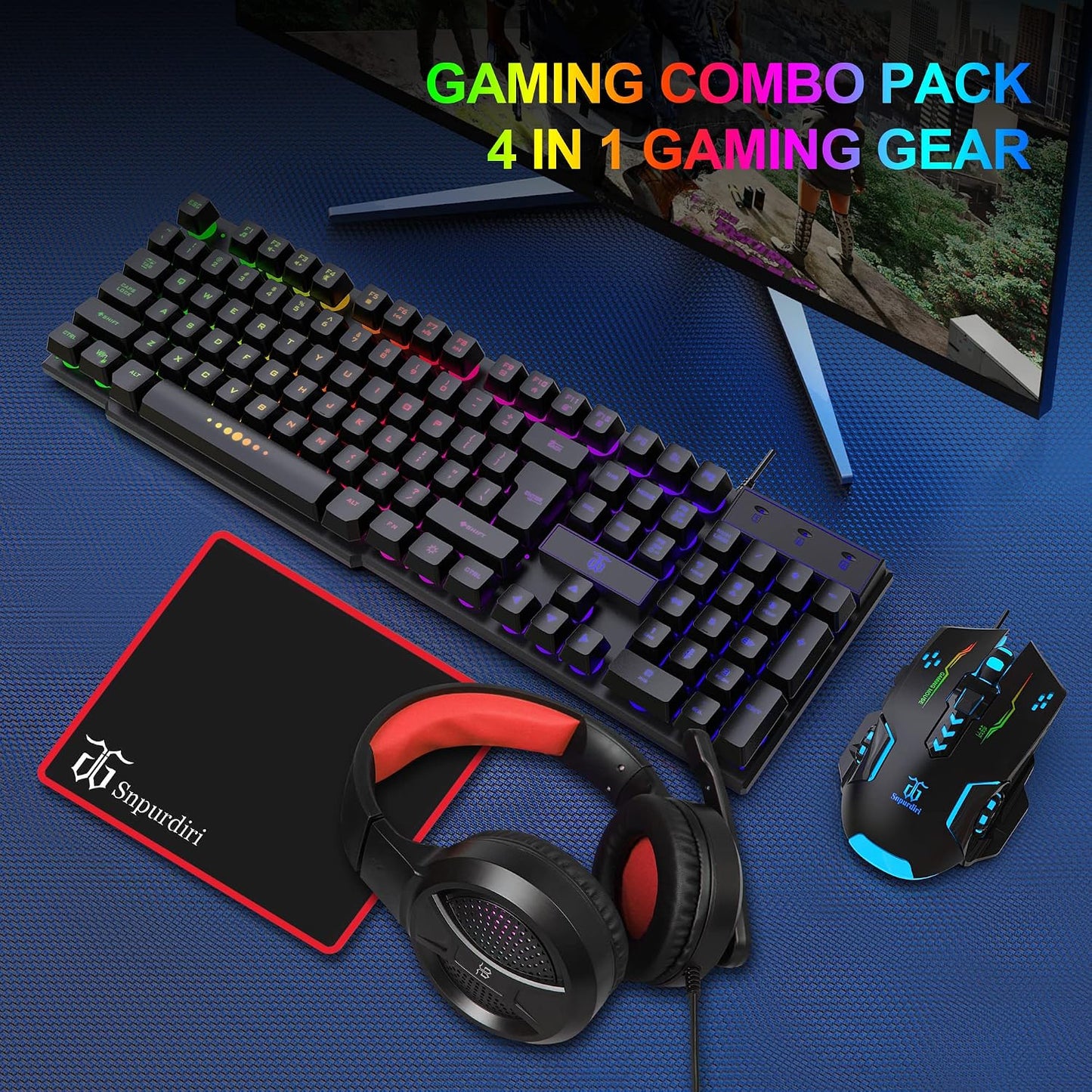 DGG Gaming Keyboard and Mouse, Headphones, Mouse pad Combo for PC Gamers | RGB Backlight Gaming Keyboard and Mouse Bundle with Headset, All in One for Xbox and PS4 Users