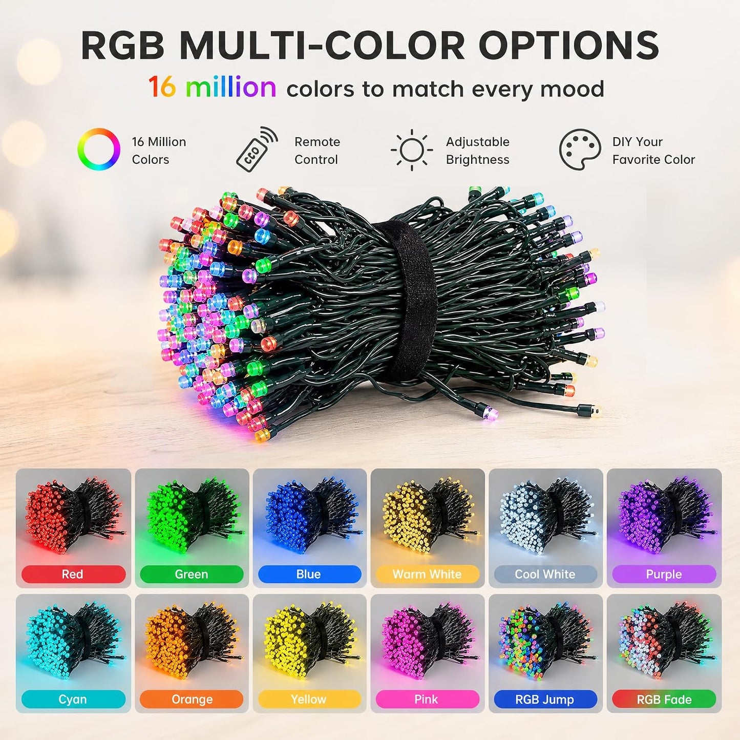 Dazzle Bright Smart Christmas String Lights, 98FT 300 LED RGB Color Changing String Lights with Remote & App Controlled, Halloween Decorations for Indoor Outdoor Holiday Xmas Tree Party Decor