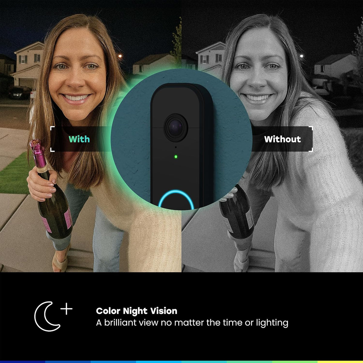 Chamberlain myQ Video Doorbell | 2K Camera, Battery/Wired, Color Night Vision, Live with 2-Way Talk, Motion Detection & Real-Time Alerts, 150 Deg Wide View, Black
