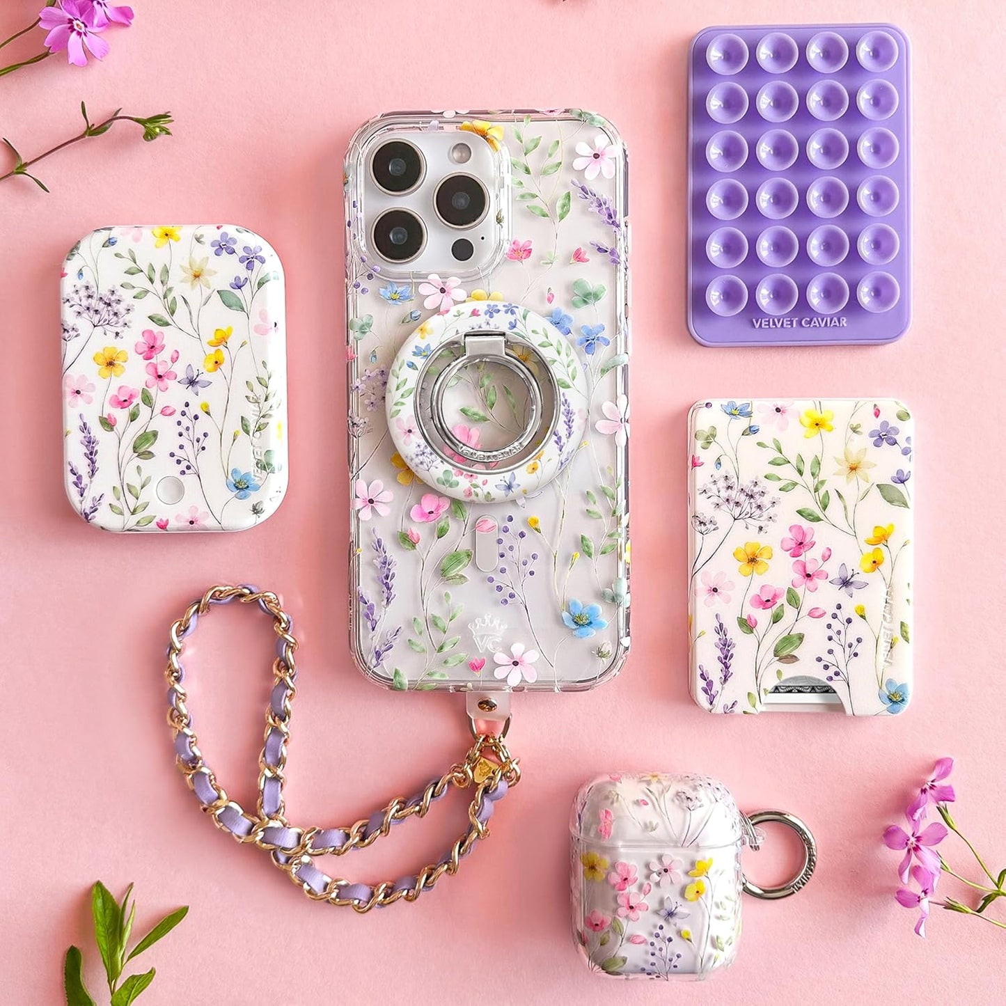 VELVET CAVIAR Compatible with MagSafe Phone Grip 2.0 | Cute Magnetic Ring Holder | Finger Loop Kickstand | Pop On Accessory for iPhone 17, 16, 15, 14, 13, 12 | Enchanted Floral