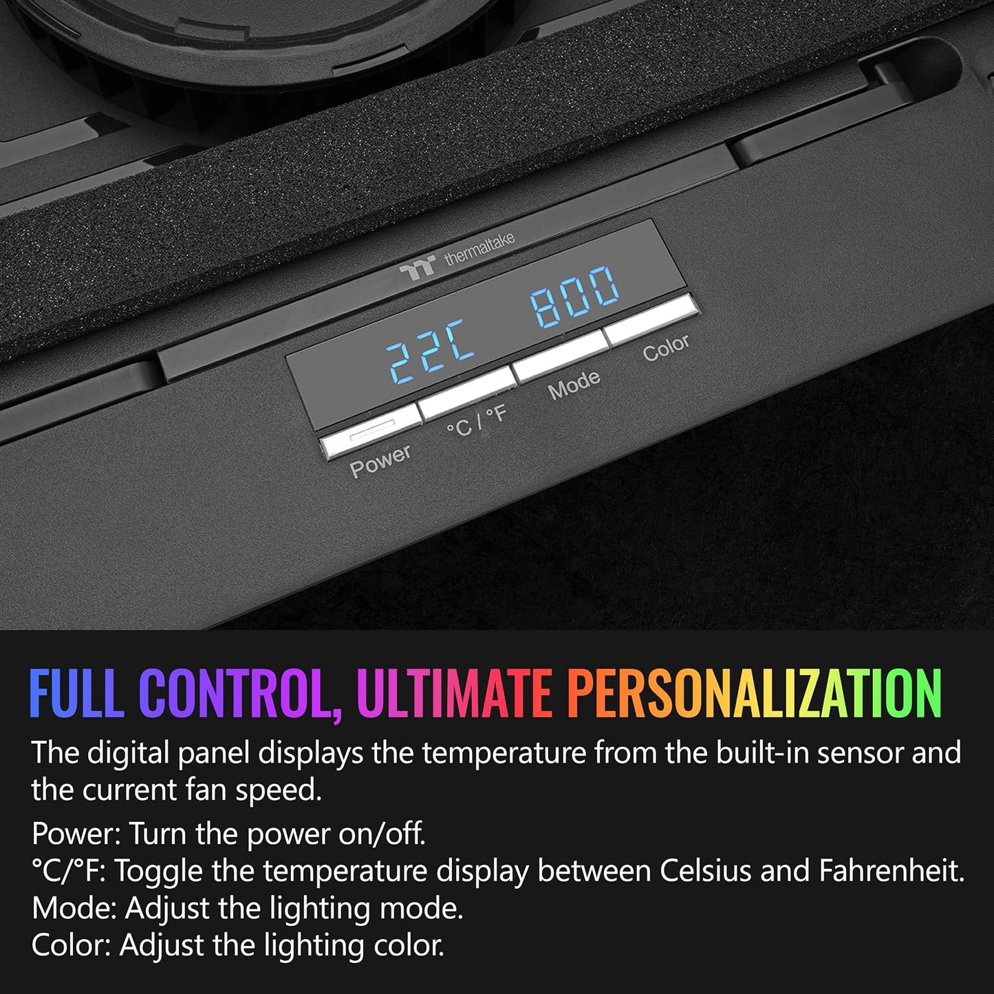 Thermaltake Massive EXTREME Notebook Cooler; Laptop up to 18in; 800~3500 RPM; 48.5 CFM; 120mm Cross Flow Fan; Ambient Temp Sensor; PWM Scroll Wheel; 2 Stage Height & Angle Adjustment; CL-N023-PL12SW-B
