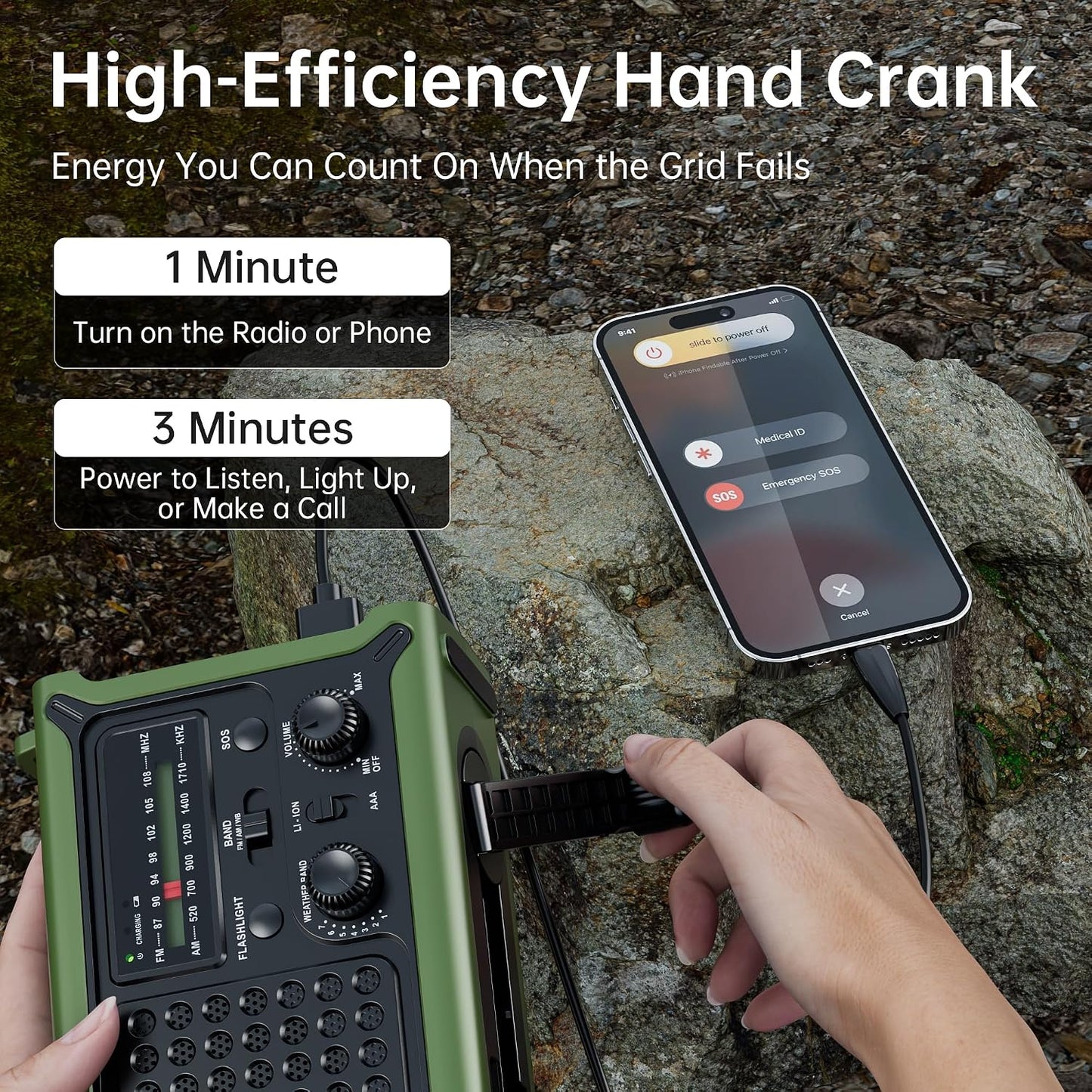 Solar Radio Emergency Hand Crank 12000mAh with Clear Signal | AM FM NOAA Weather Radio Battery Operated with 2-Mode LED Flashlight Cell Phone Charger Dual Outputs SOS