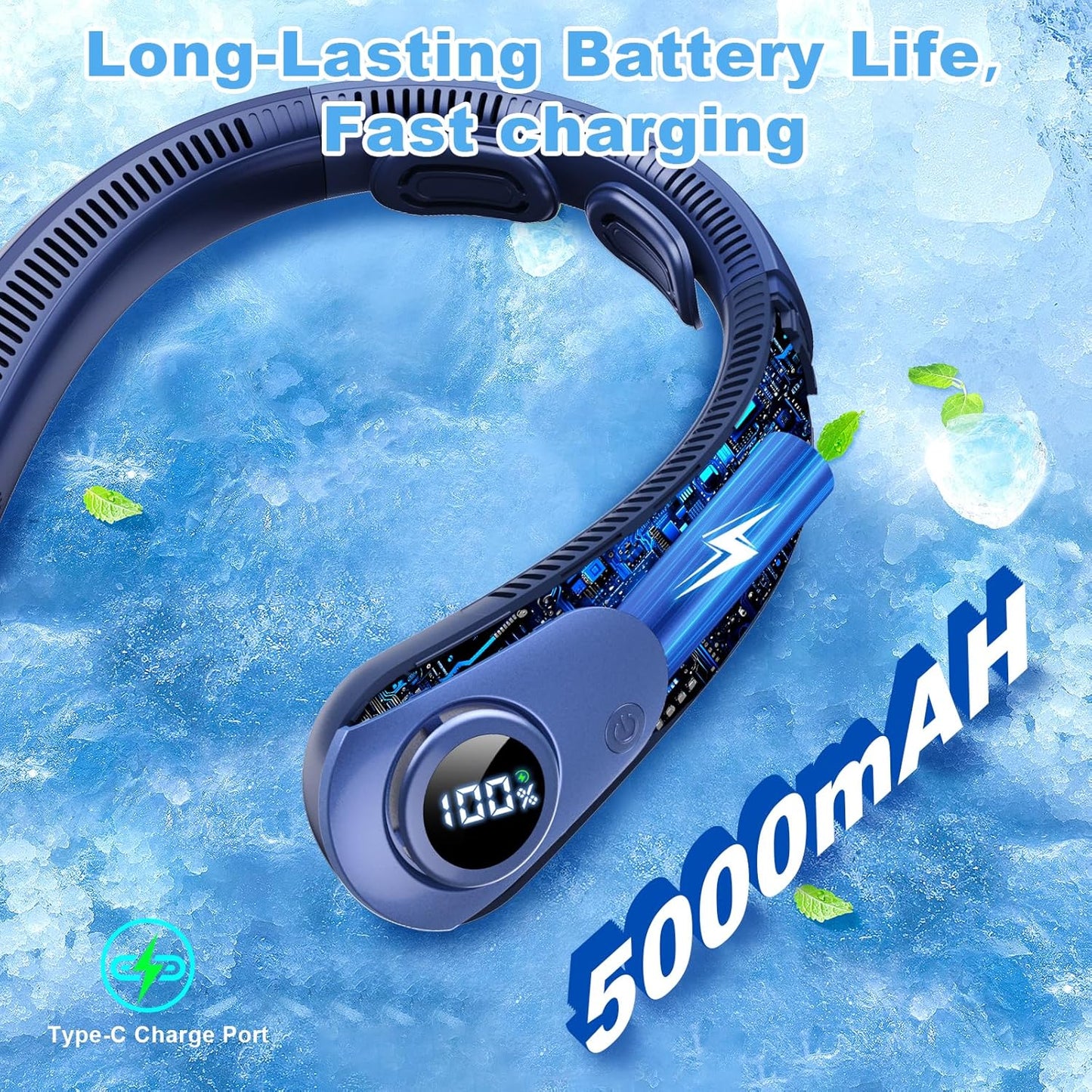Portable Neck Fan that Blow Cold Air, LED Display, Rechargeable Hands-Free Wearable Cooling Personal Fan, 5 Speed, Neck Support, Bladeless Neck Air Conditioner, Gifts for Women/Men, Hot Flashes
