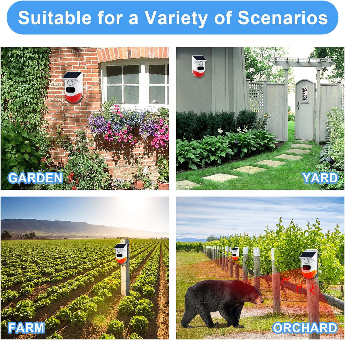 ChunHee Solar Outdoor Motion Sensor Alarm 2 Adjustable Activated Waterproof