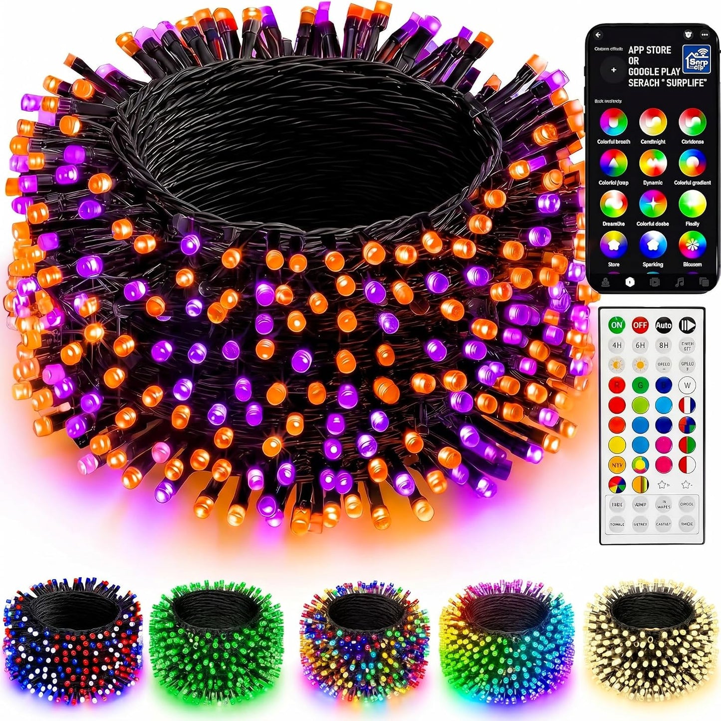 Dazzle Bright Smart Color Changing Christmas Lights, 66FT 200 LED RGB String Lights with Remote &amp; App Controlled, Halloween 4th of July Decoration for Indoor Outdoor Holiday Xmas Tree Party Decor