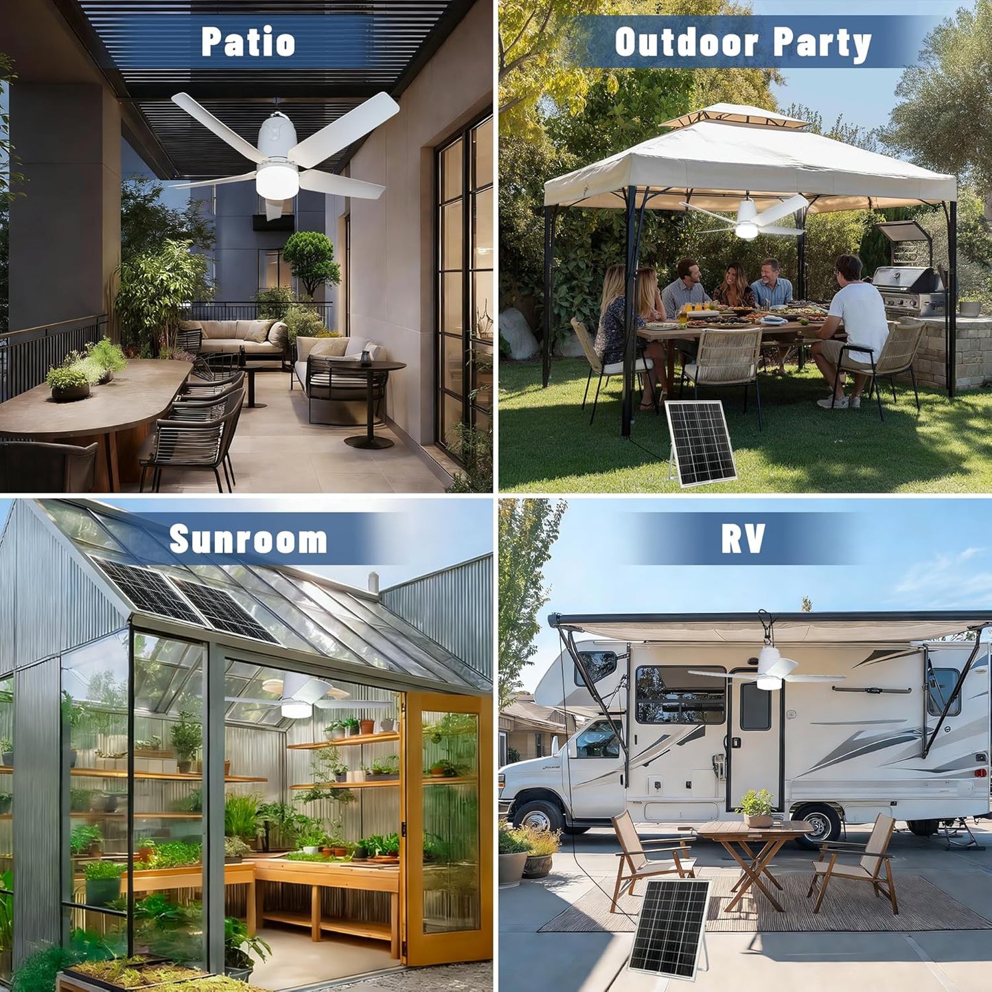 SHUNLEE Solar Outdoor Ceiling Fan Light 31.5'', 60W Solar Powered Portable Gazebo Fan With Remote and Hook, 3000K-6000K LED, 40000mAh Large Hanging Canopy Fan (31.5 inch)