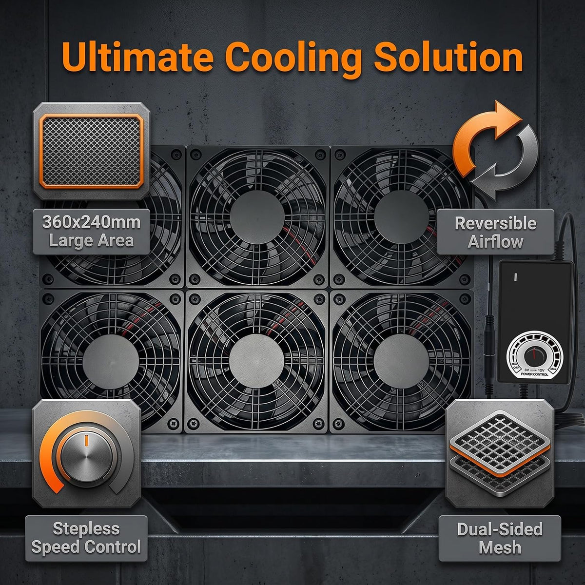 Adjustable Exhaust Fan with AC Plug for 12"-17" PC Notebook Gaming Laptop Server Rack, Greenhouse, Basement, Window Cooling or RT-AC5300 Router Ventilation