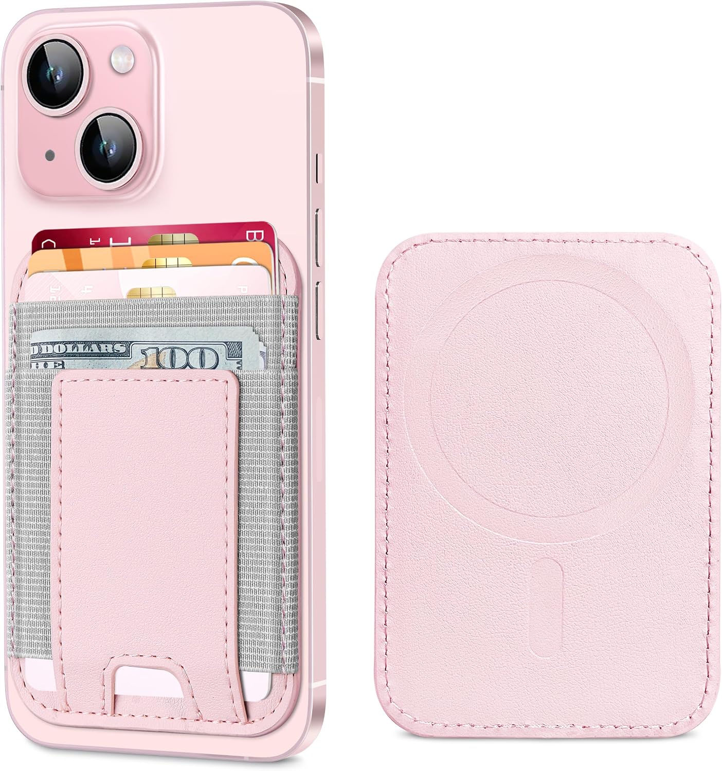 Upgraded for Magsafe Wallet, 7 Card Holder, RFID Blocking, Strongest Magnet | Magnetic Wallet for iPhone 17/16/15/14/13/12 Series, for iPhone Magsafe Wallet with 2 Card Slots, Vegan Leather, Baby Pink