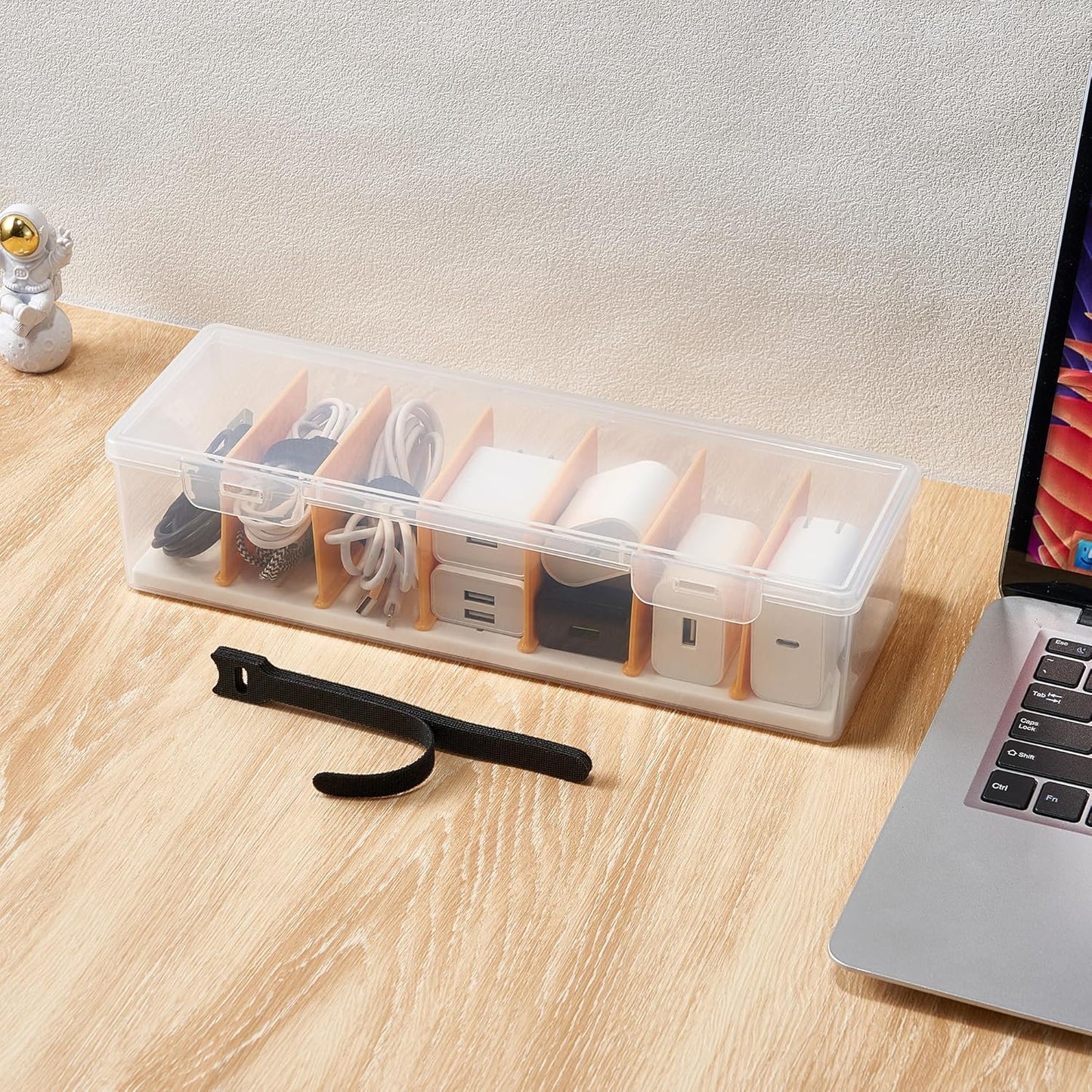 2 Pack Cable Organizer Storage Box with 16 Cable Ties, Clear Phone Charger Organizer Case Wire Organizers for Cords Electronic Storage Box for Drawer Desk Office Home